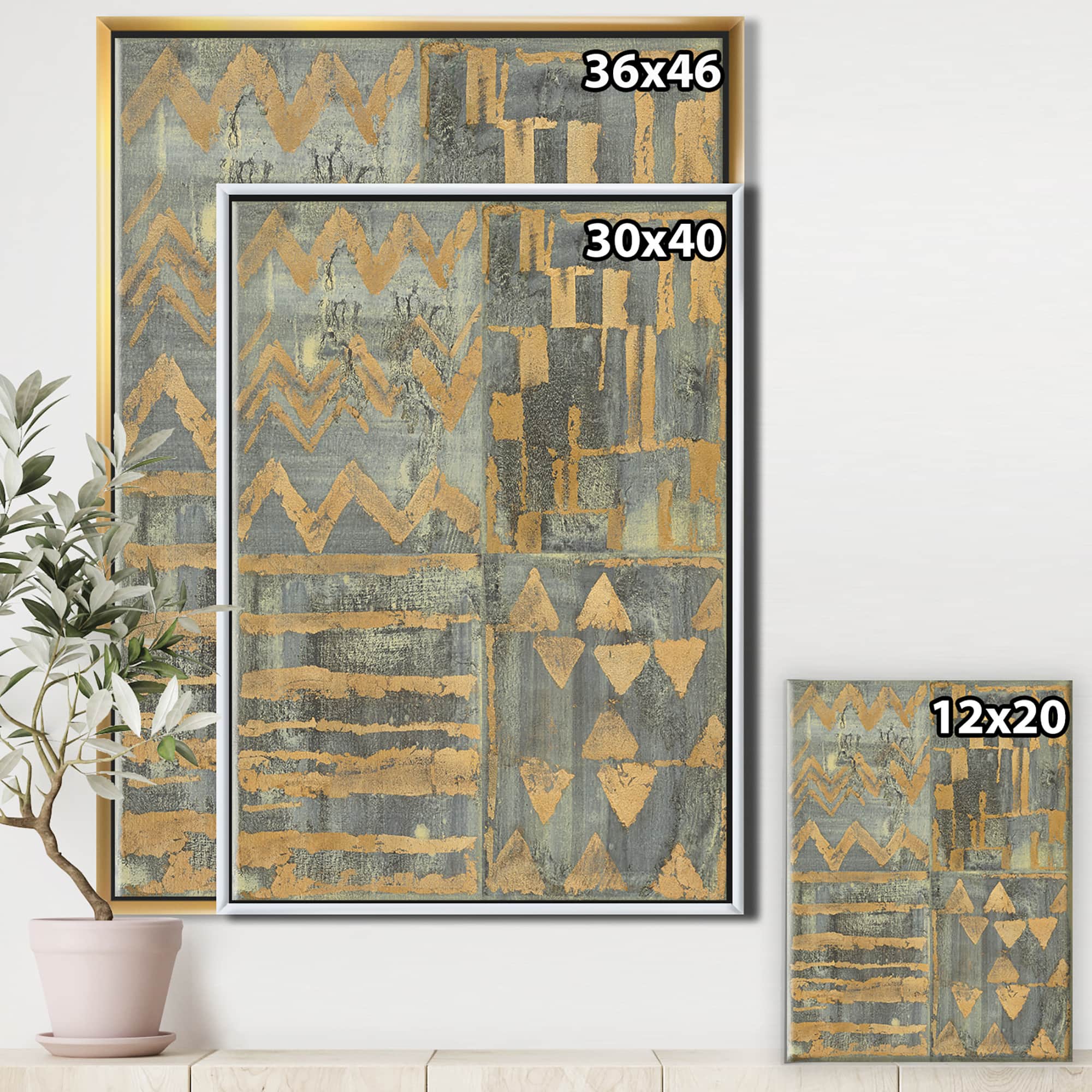 Designart - Gold Geometric Tapestry III - Modern & Transitional Canvas in Gold Frame