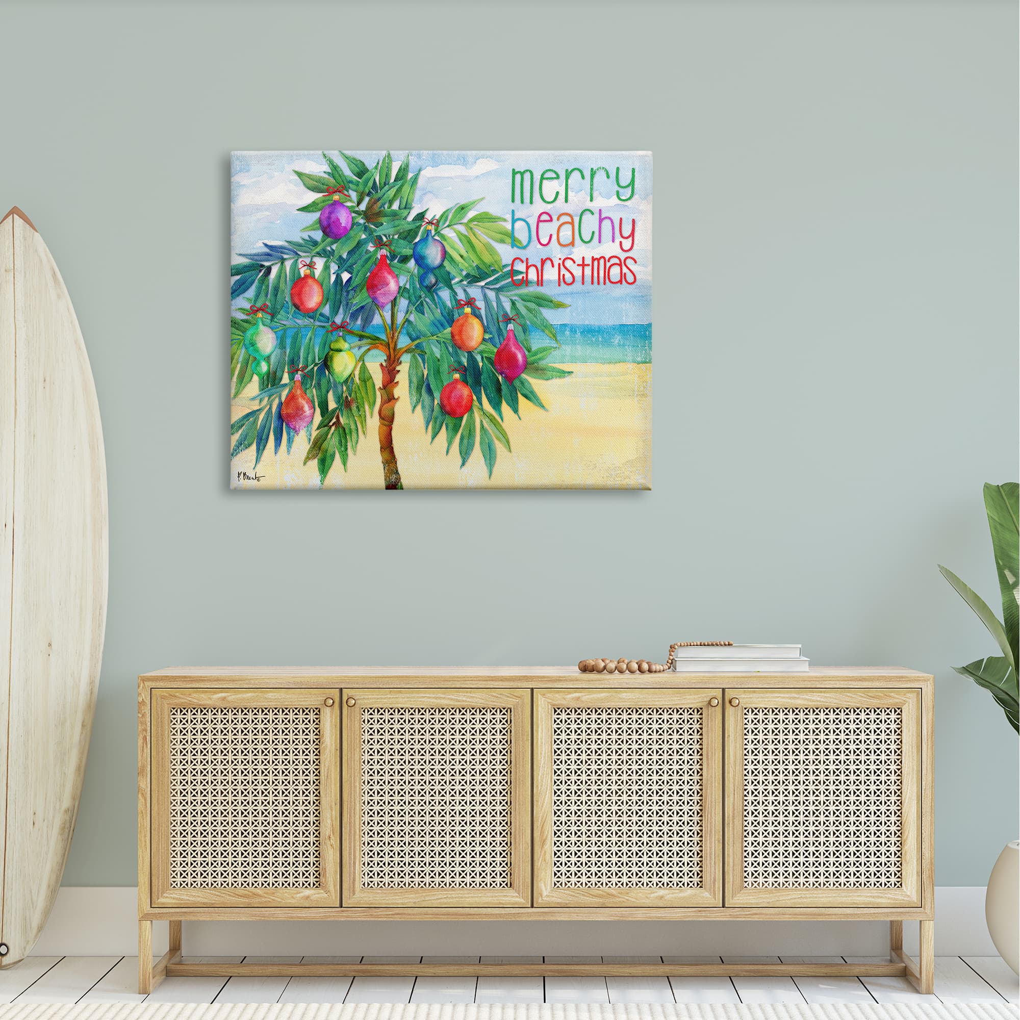 Stupell Industries Merry Beachy Christmas Holiday Palm Canvas Wall Art
