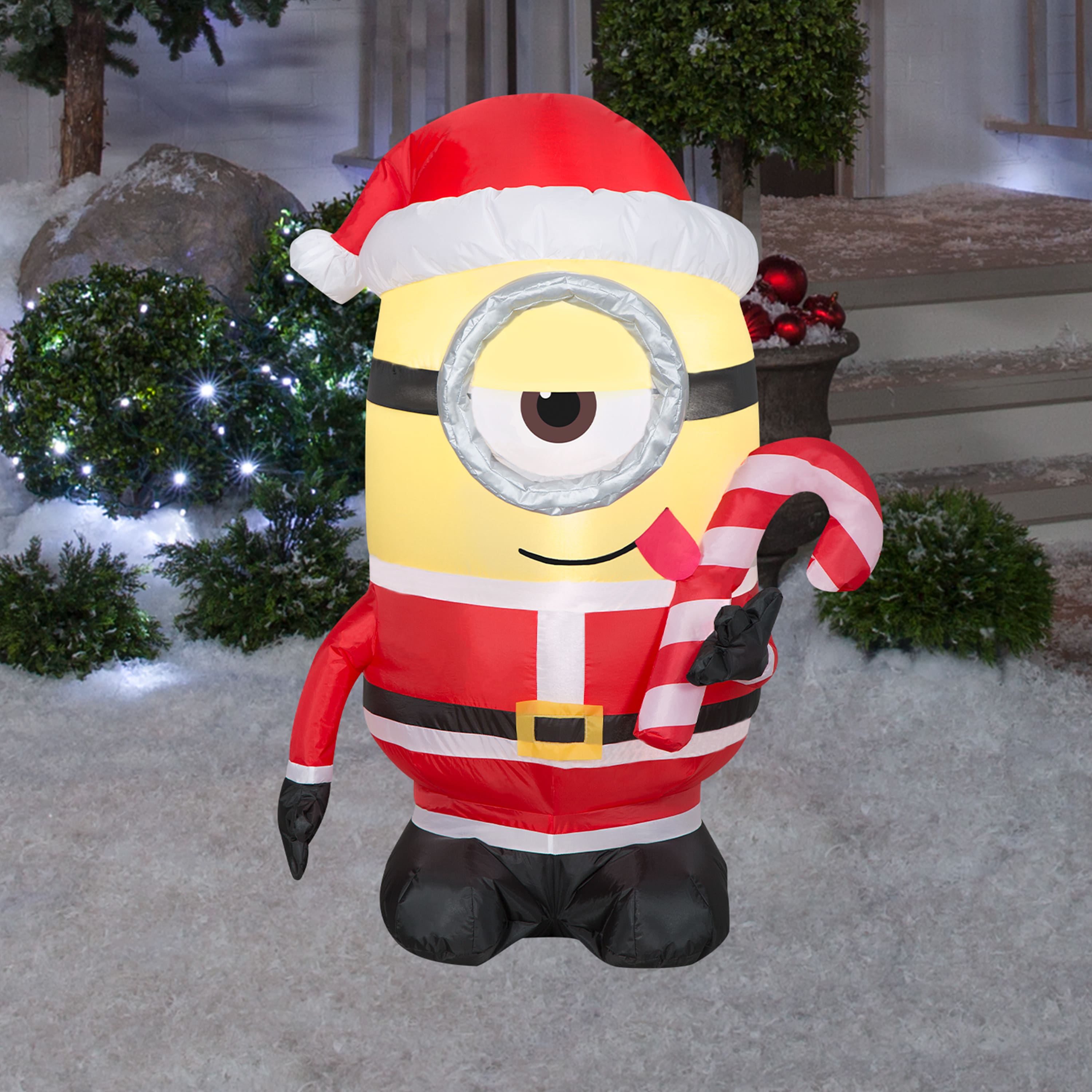 3.5ft. Airblown® Inflatable Universal Minion Stuart Licking Candy Cane Christmas Lights Décor