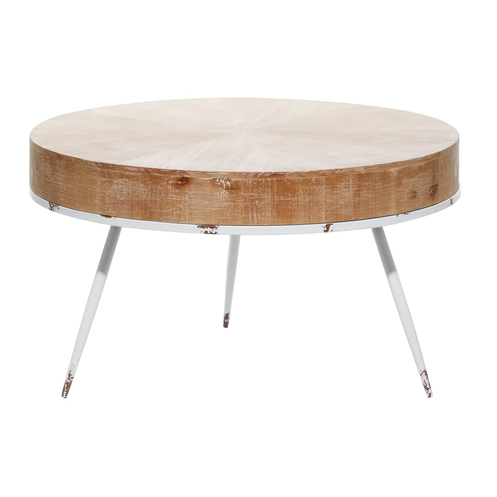 18'' Natural Brown Wood & Iron Modern Coffee Table