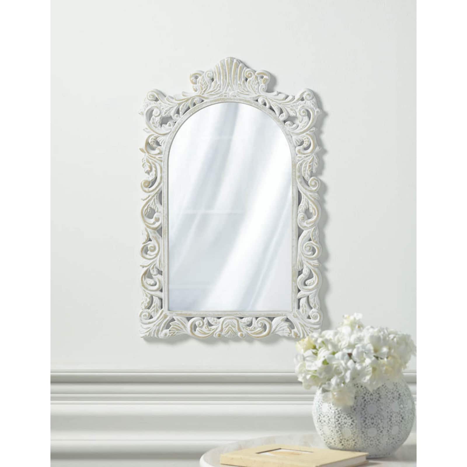 23" Grand Distressed White Wall Mirror