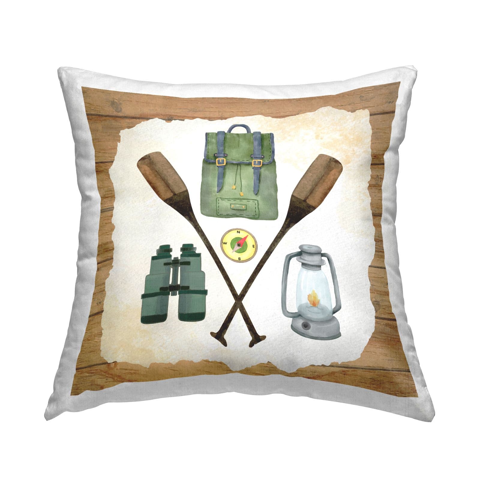 Stupell Industries Various Camping Gear Rustic Grain Pattern Throw Pillow, 18" x 18"