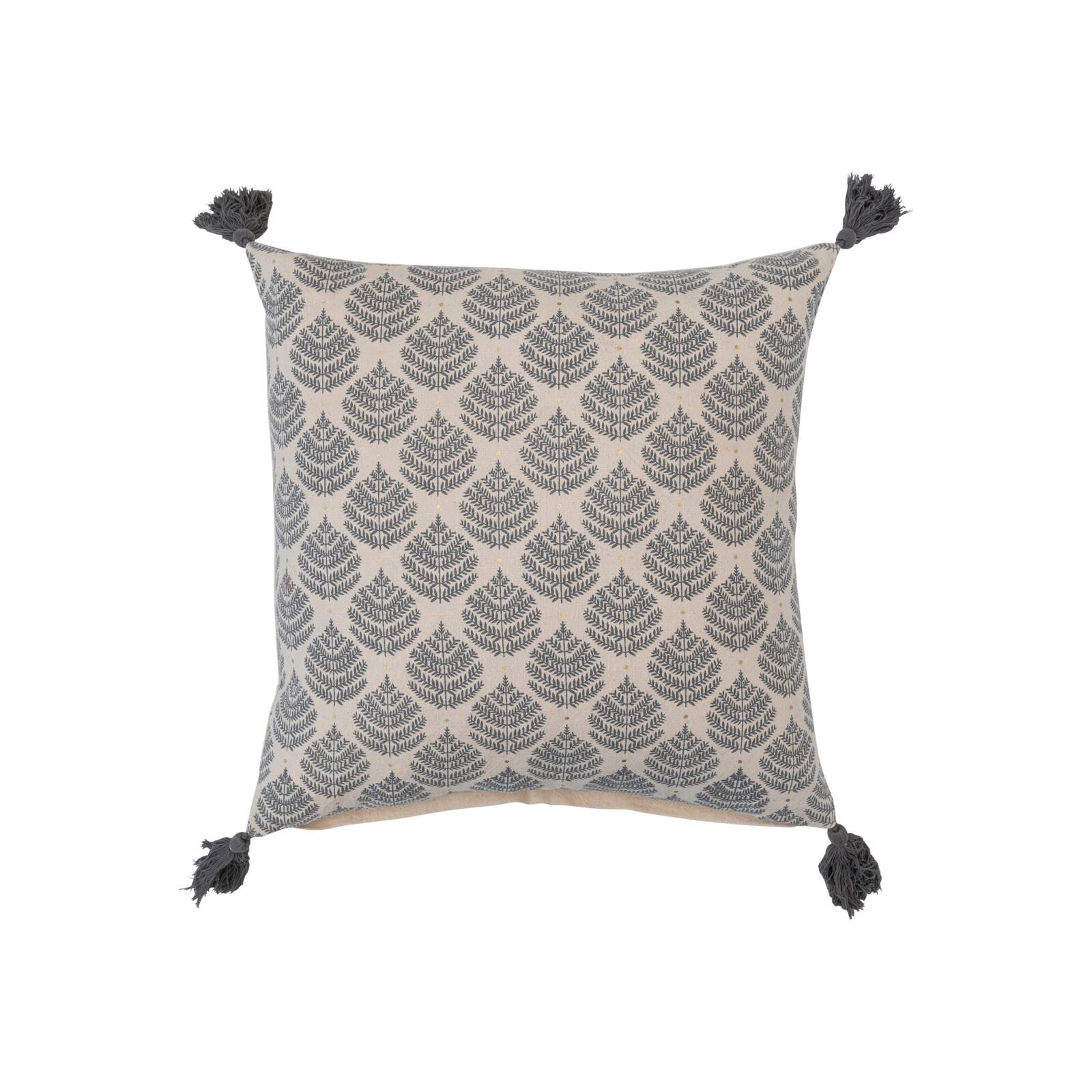 Hello Honey® 18" Gray & Gold Leaf Pattern Cotton Pillow with Tassels