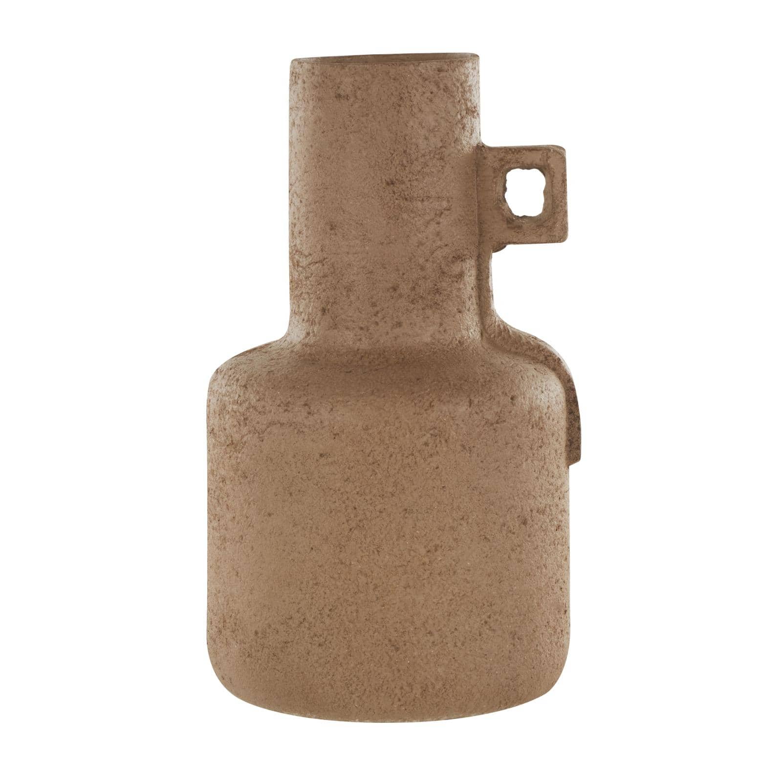 15.5" Brown Paper Mache Abstract Distressed Textured Vase with Geometric Handle