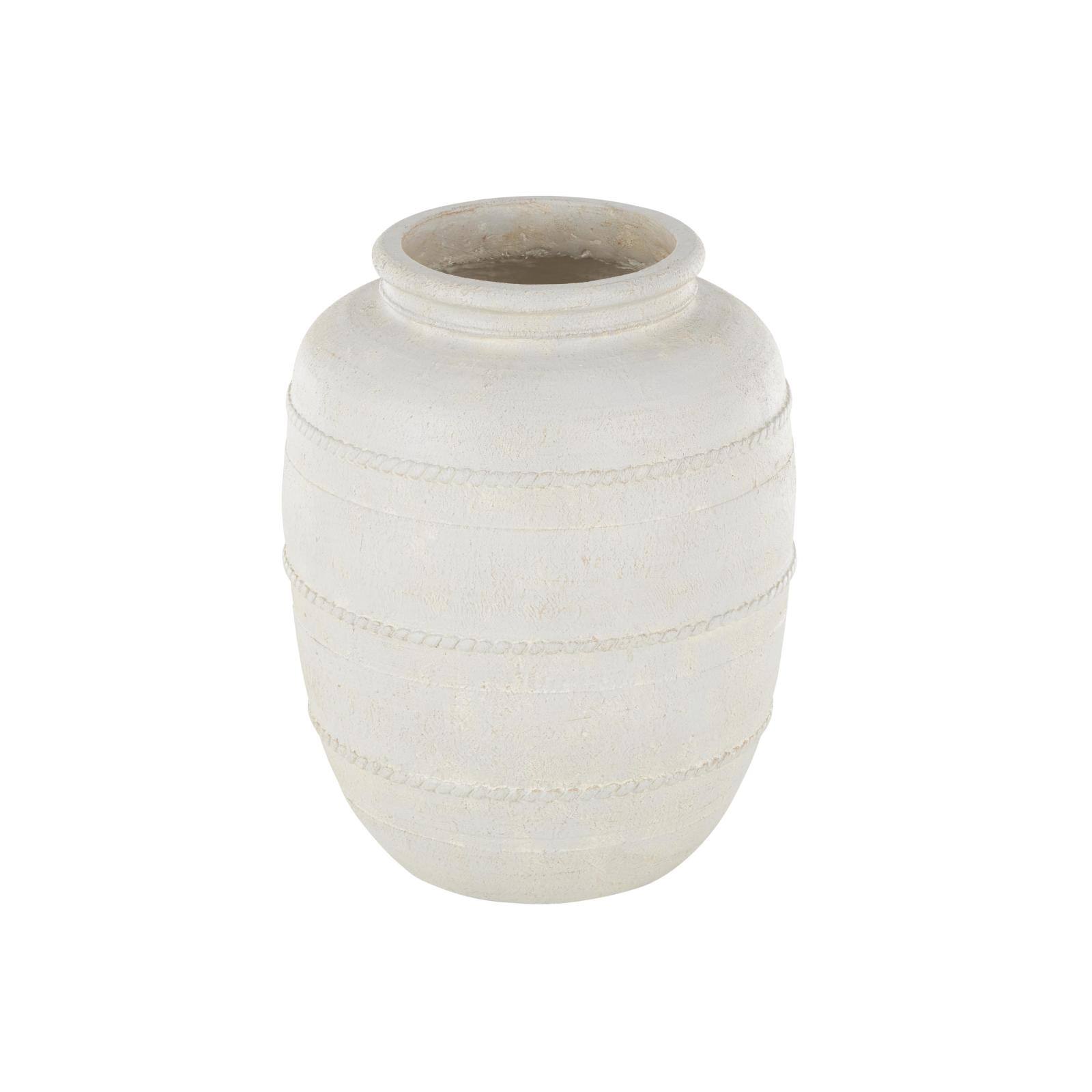 18" Cream Distressed Stone Vase with Raised Braided Accents