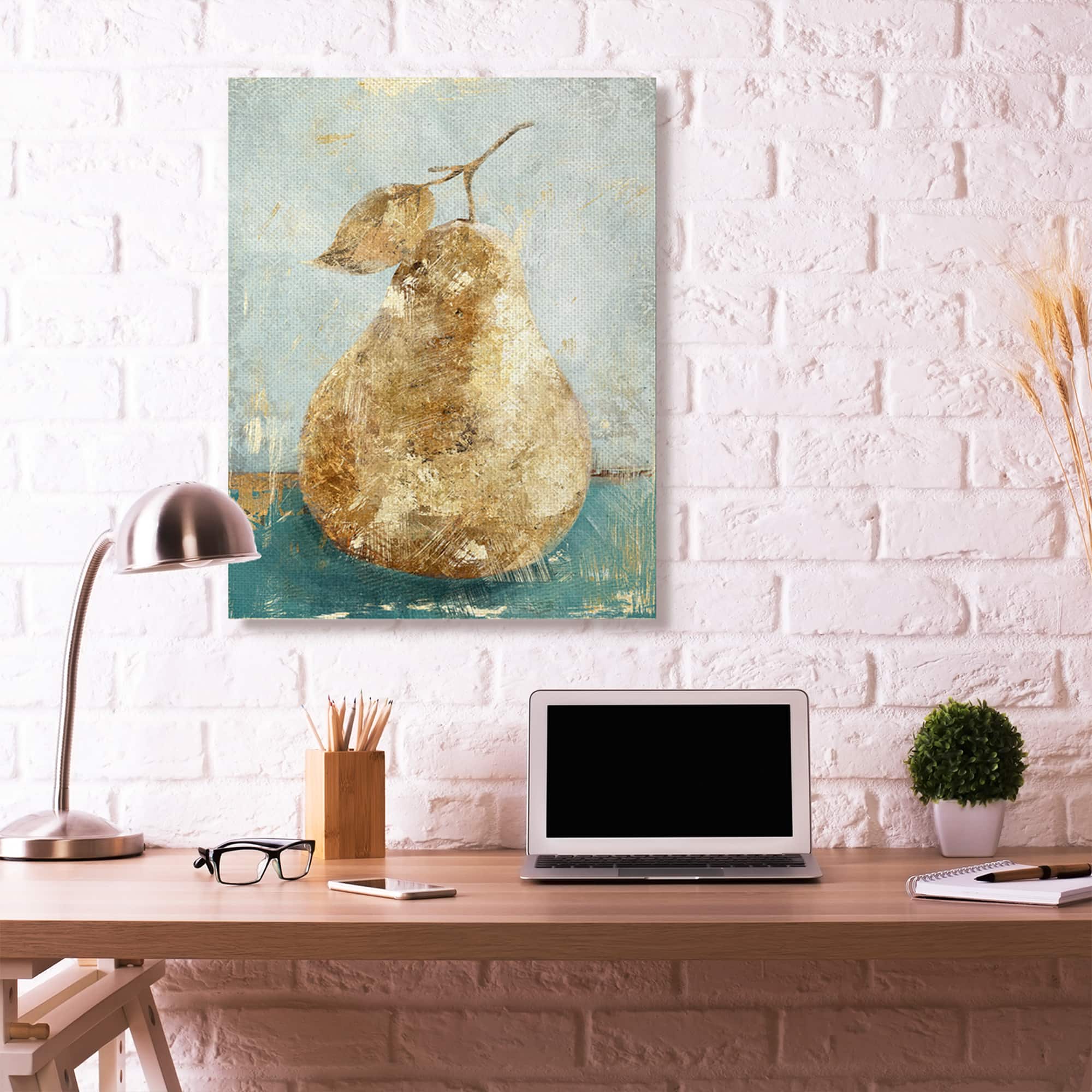 Stupell Industries Golden Pear Green Textured Food Painting Canvas Wall Art