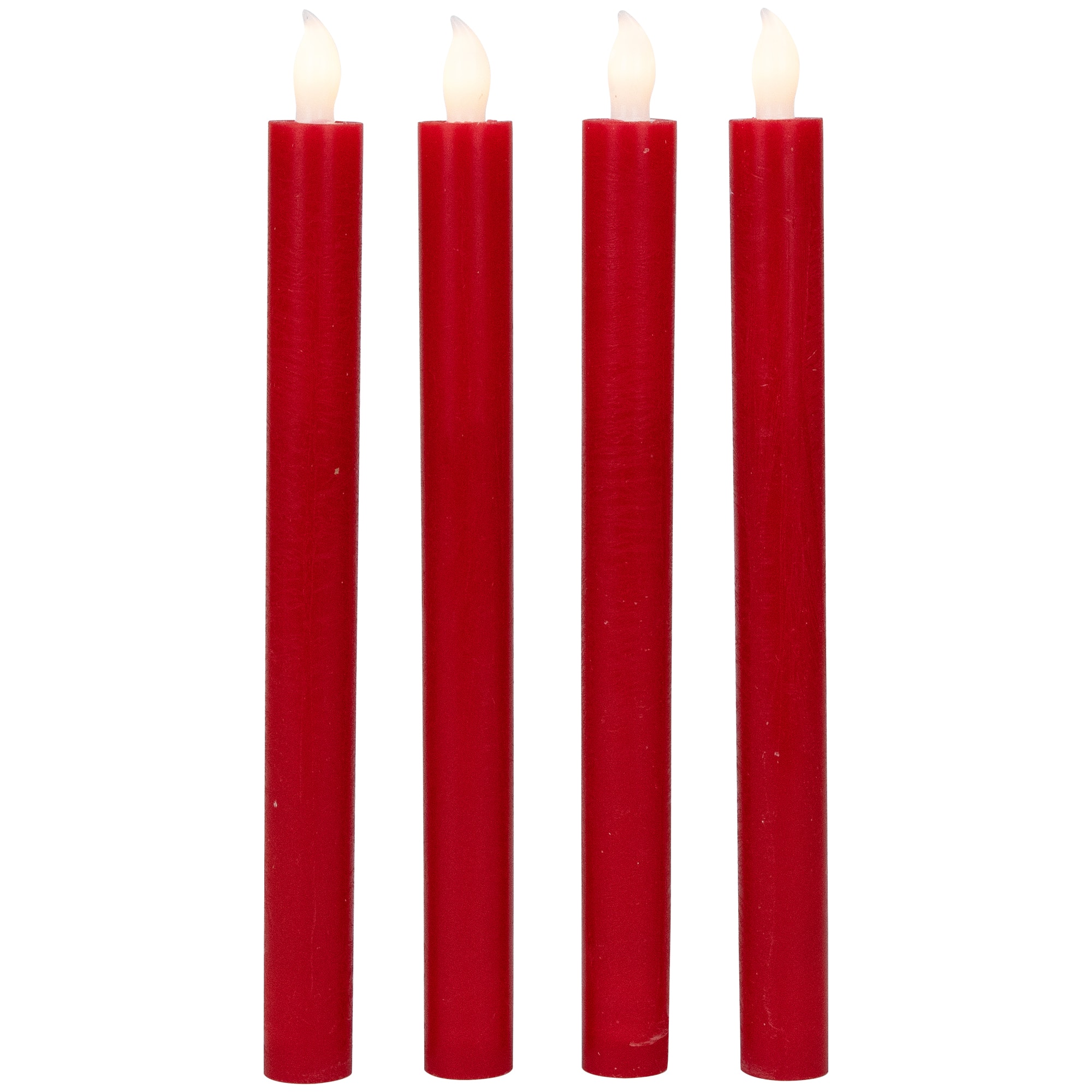 LED Flickering Flameless Taper Christmas Candles - 9.75" - Red - Set of 4