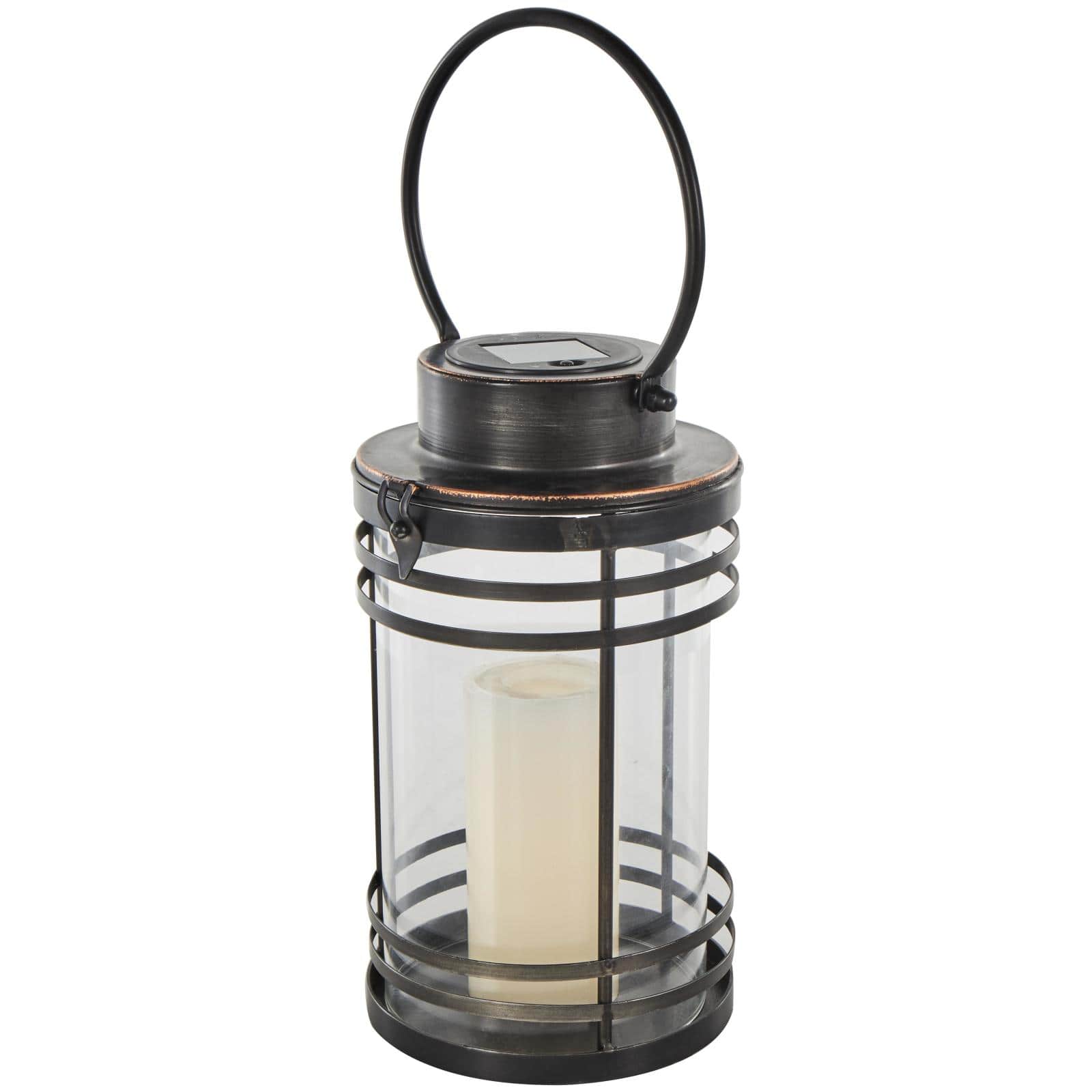 12" Black Metal Candle Lantern with Round Outlines