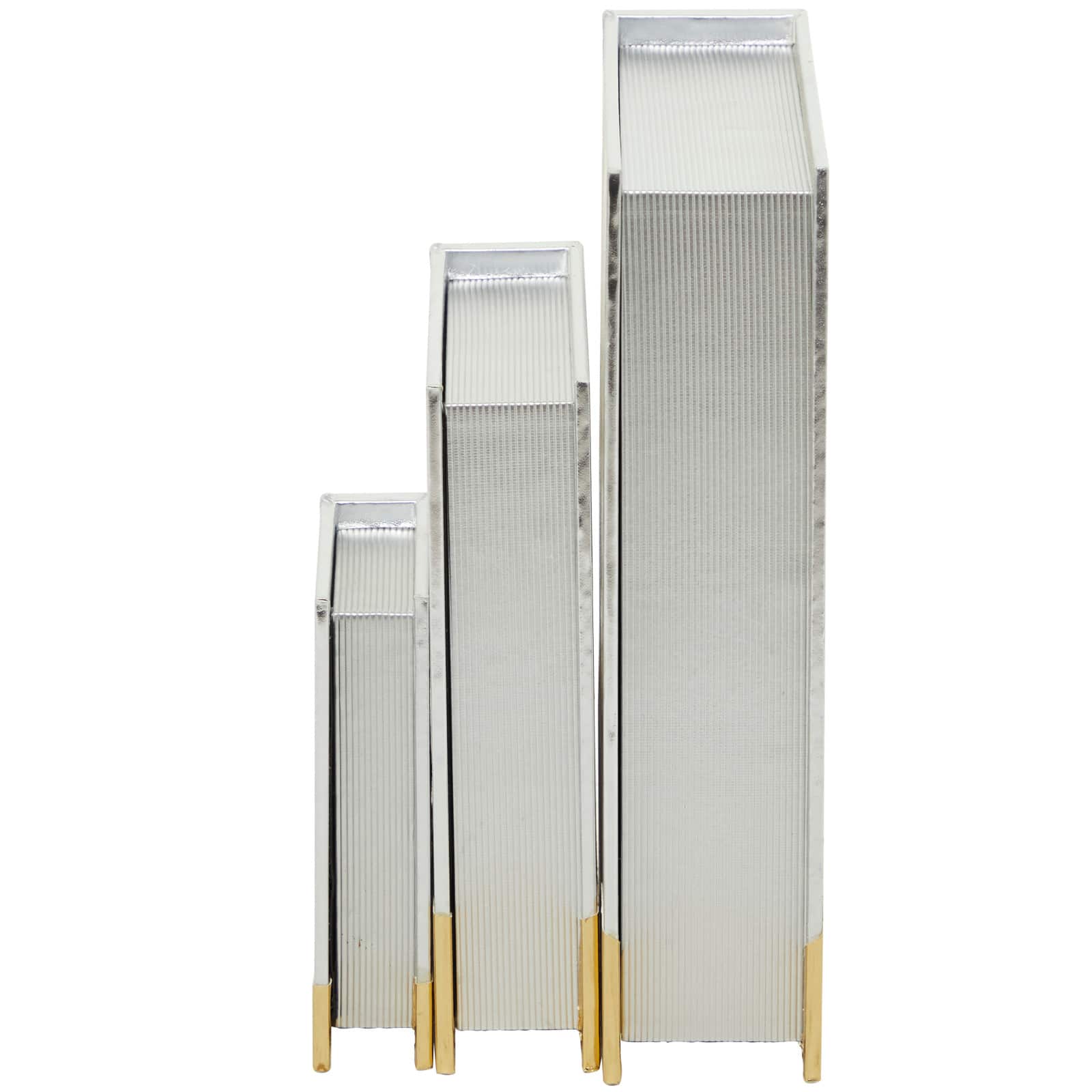 CosmoLiving by Cosmopolitan Silver Faux Leather Faux Book Box with Metallic Finish Set