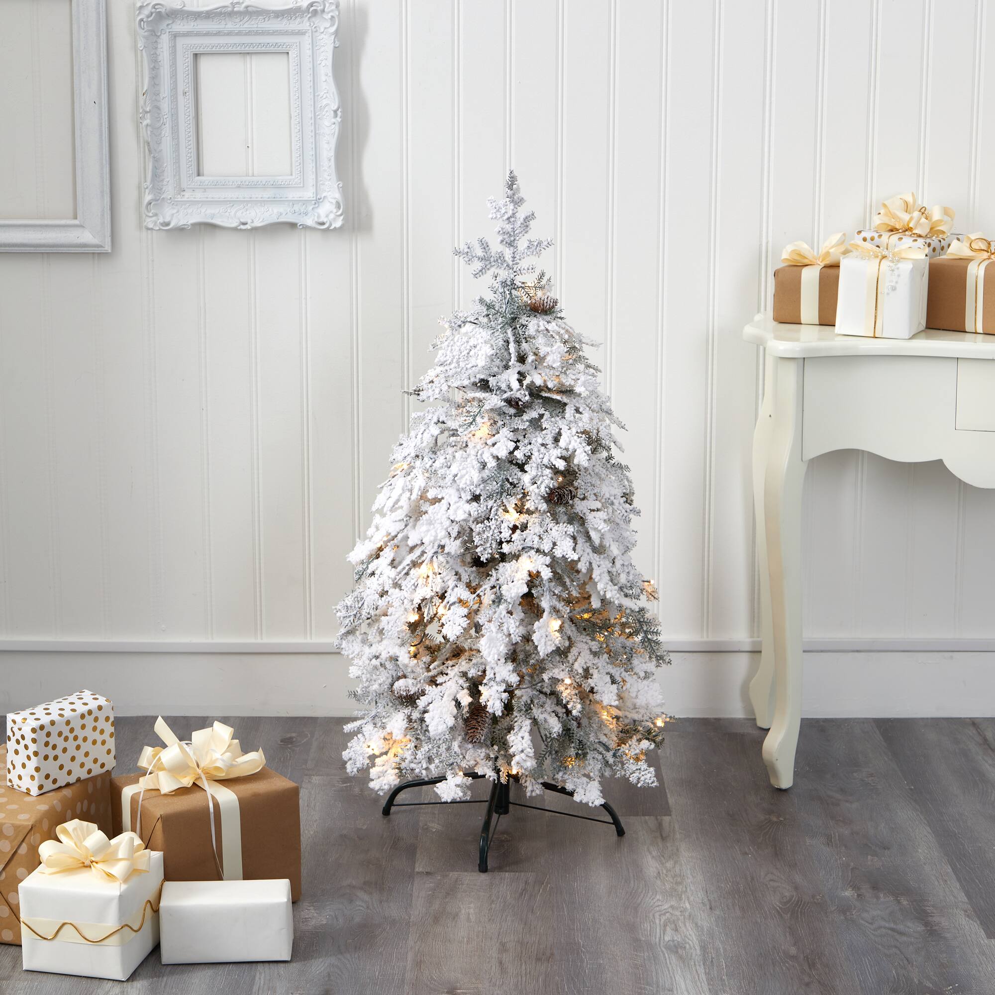 4ft. Pre-Lit Flocked Montana Down Swept Spruce Artificial Christmas Tree with Clear LED Lights