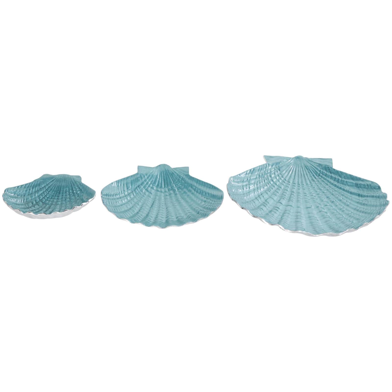 Teal & Silver Handmade Enameled Aluminum Shell Bowl Set