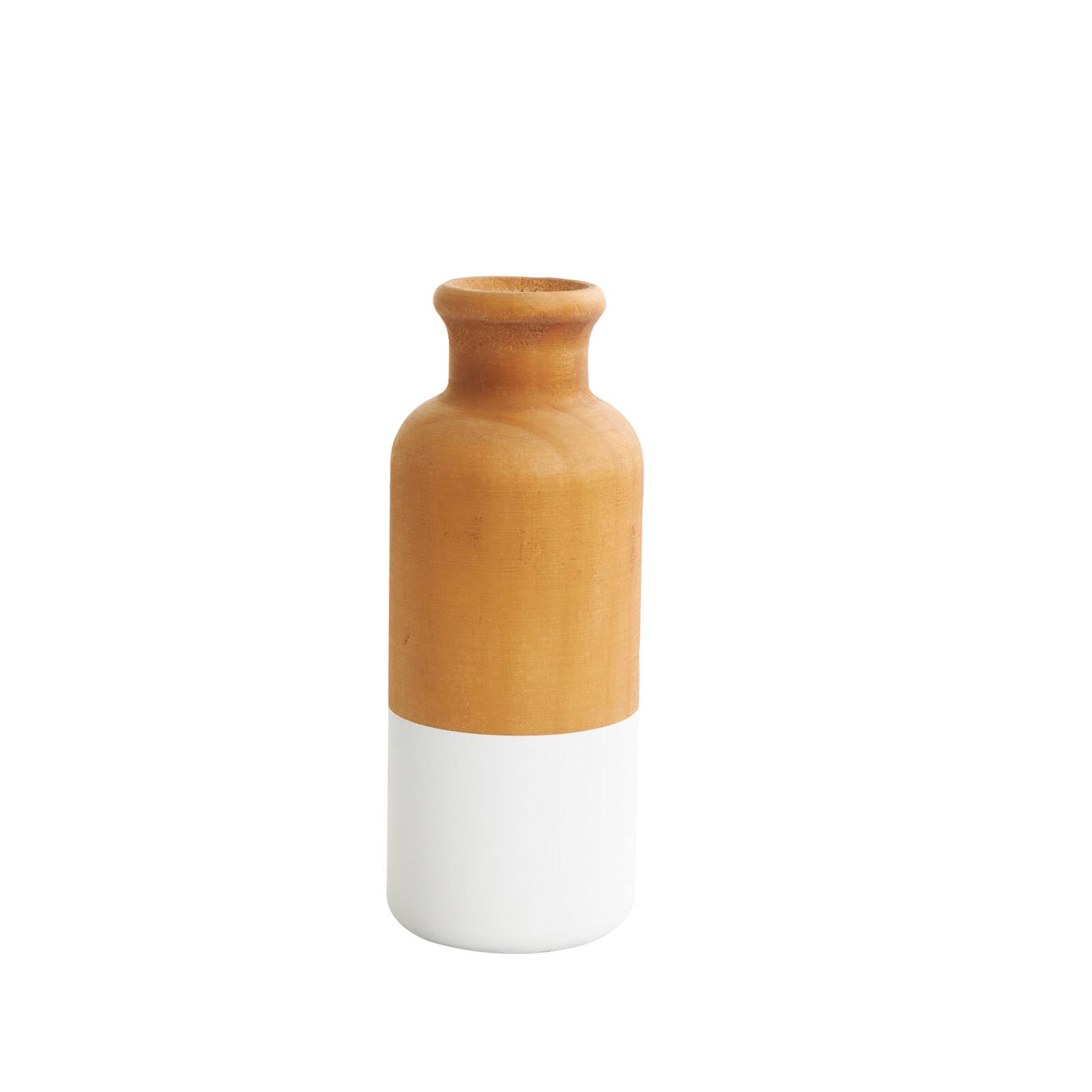 Brown Wood Colorblock Vase with White Bases Set