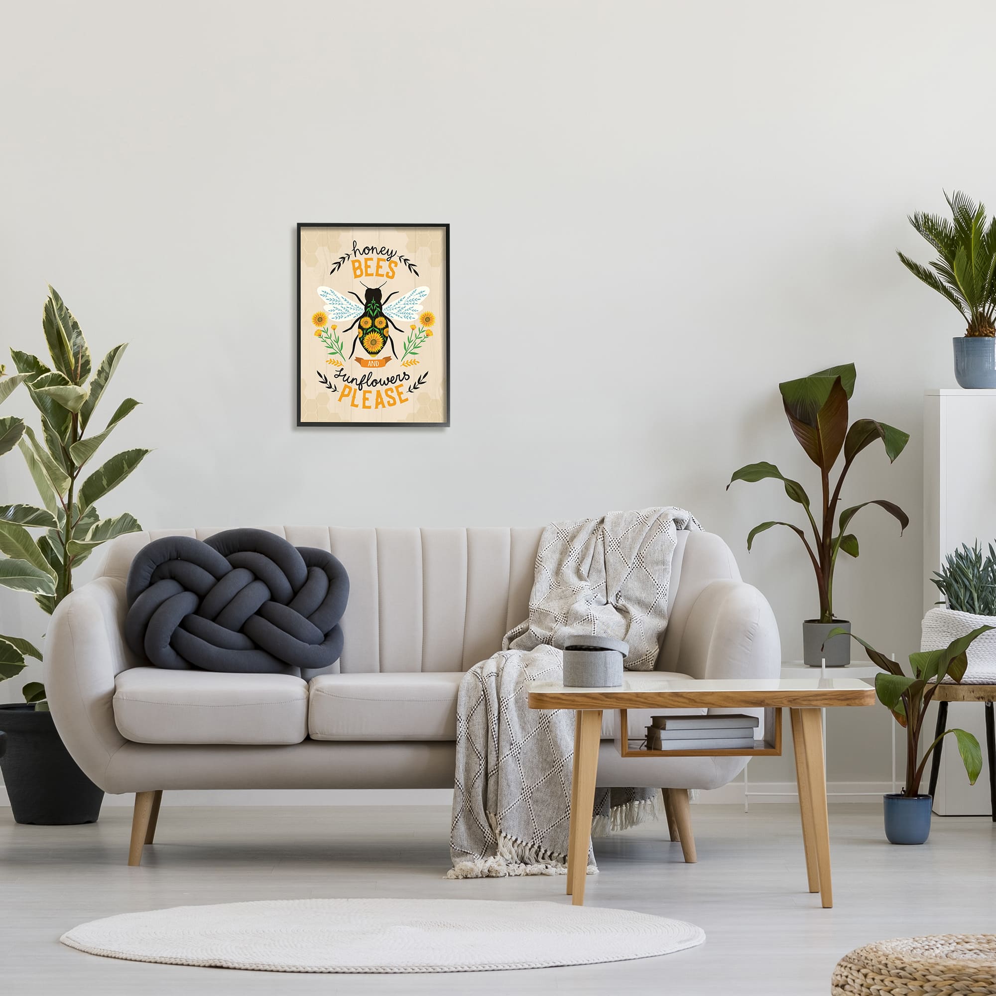 Stupell Industries Honey Bees Sunflowers Please Spring Garden Floral Phrase in Frame Wall Art