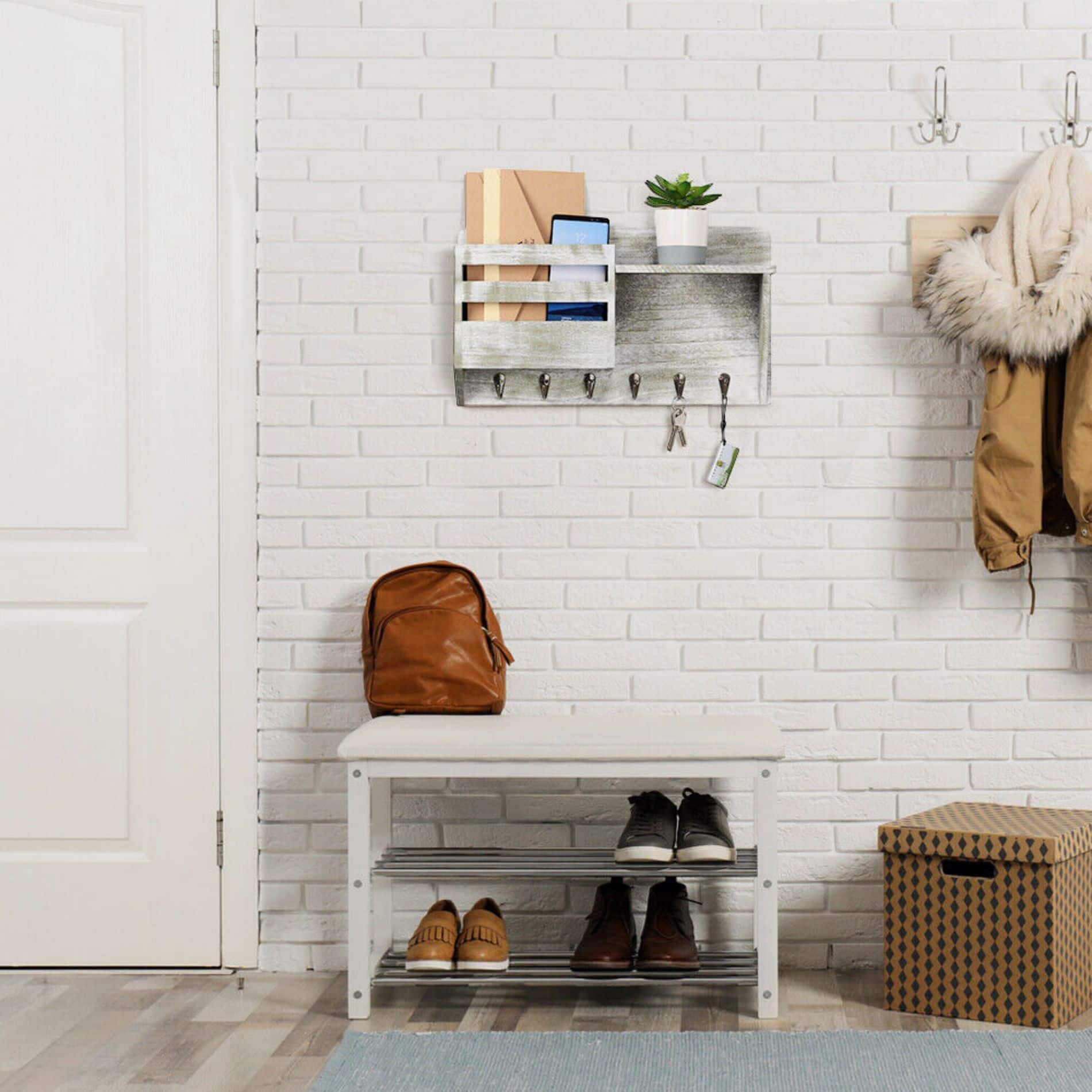 NEX™ Rustic Gray Wall-Mount Mail & Key Holder with 6 Key Hooks and Shelf
