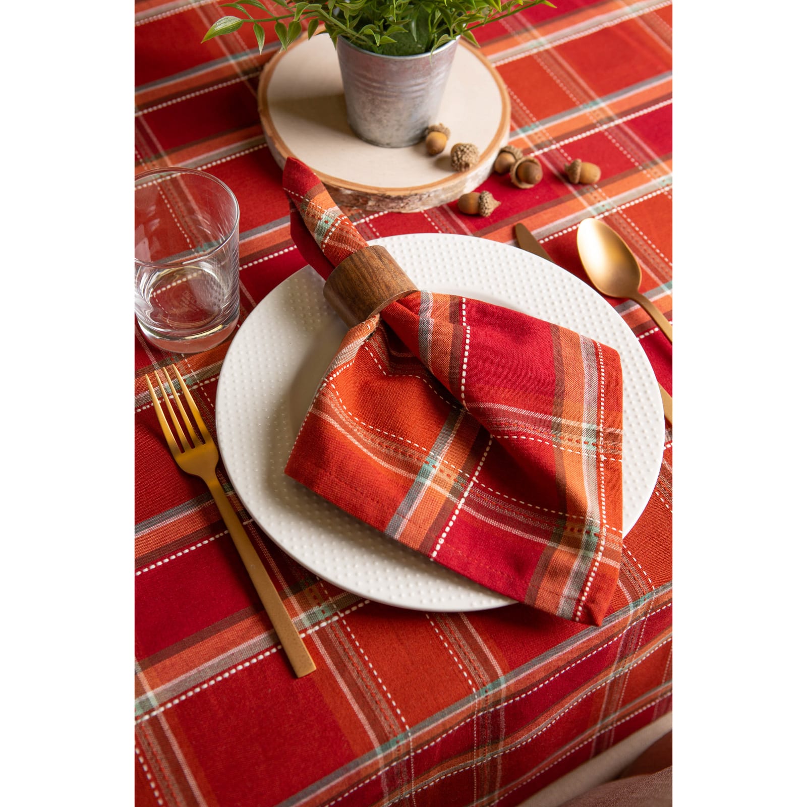 DII® 70" Autumn Spice Plaid Round Tablecloth