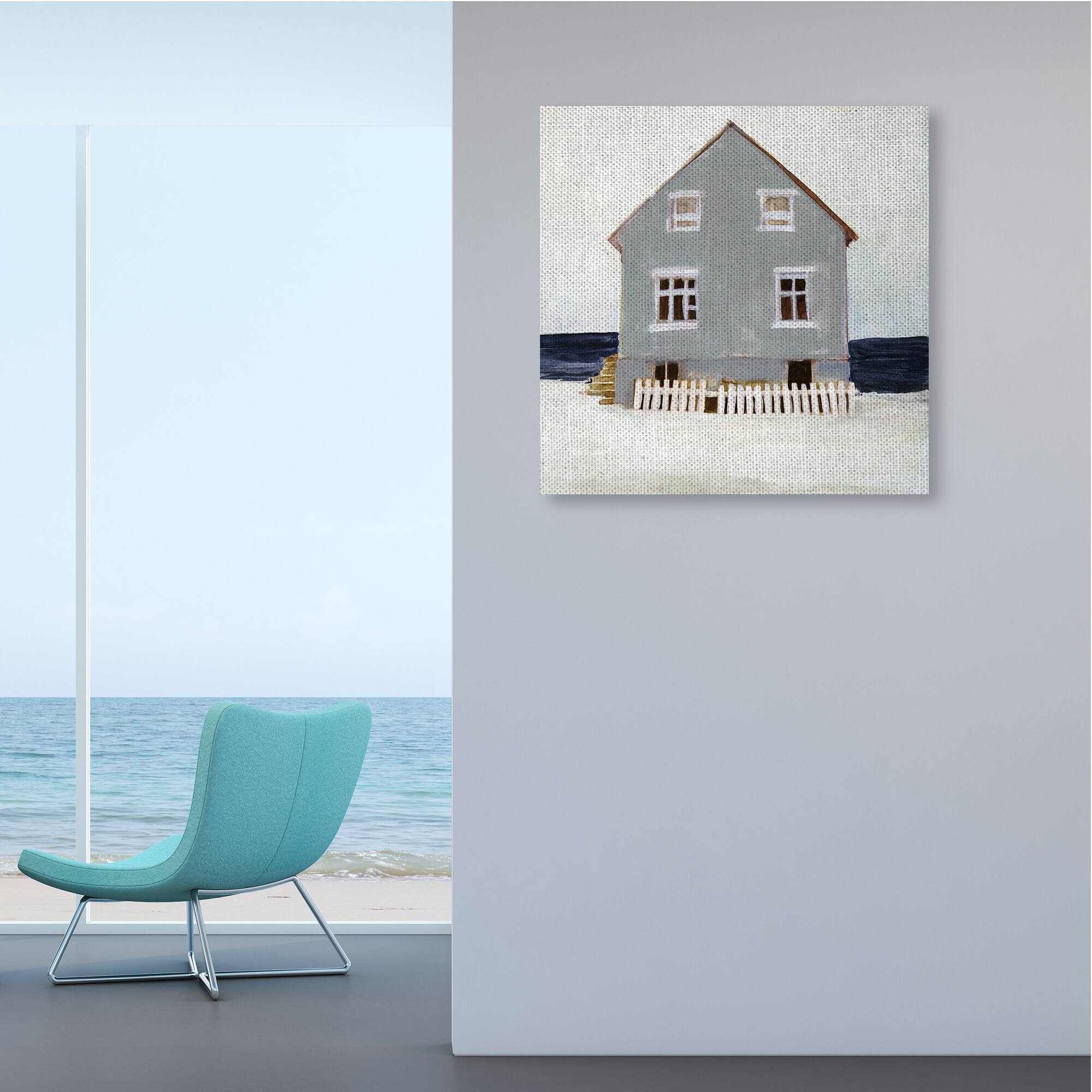 Stupell Industries Winter Beach House Landscape Cool Coast Line Canvas Wall Art