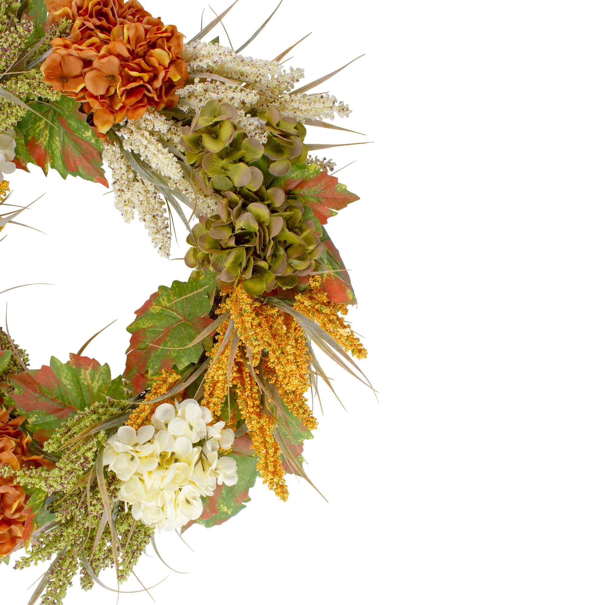 30" Orange & Green Fall Hydrangea Floral Wreath