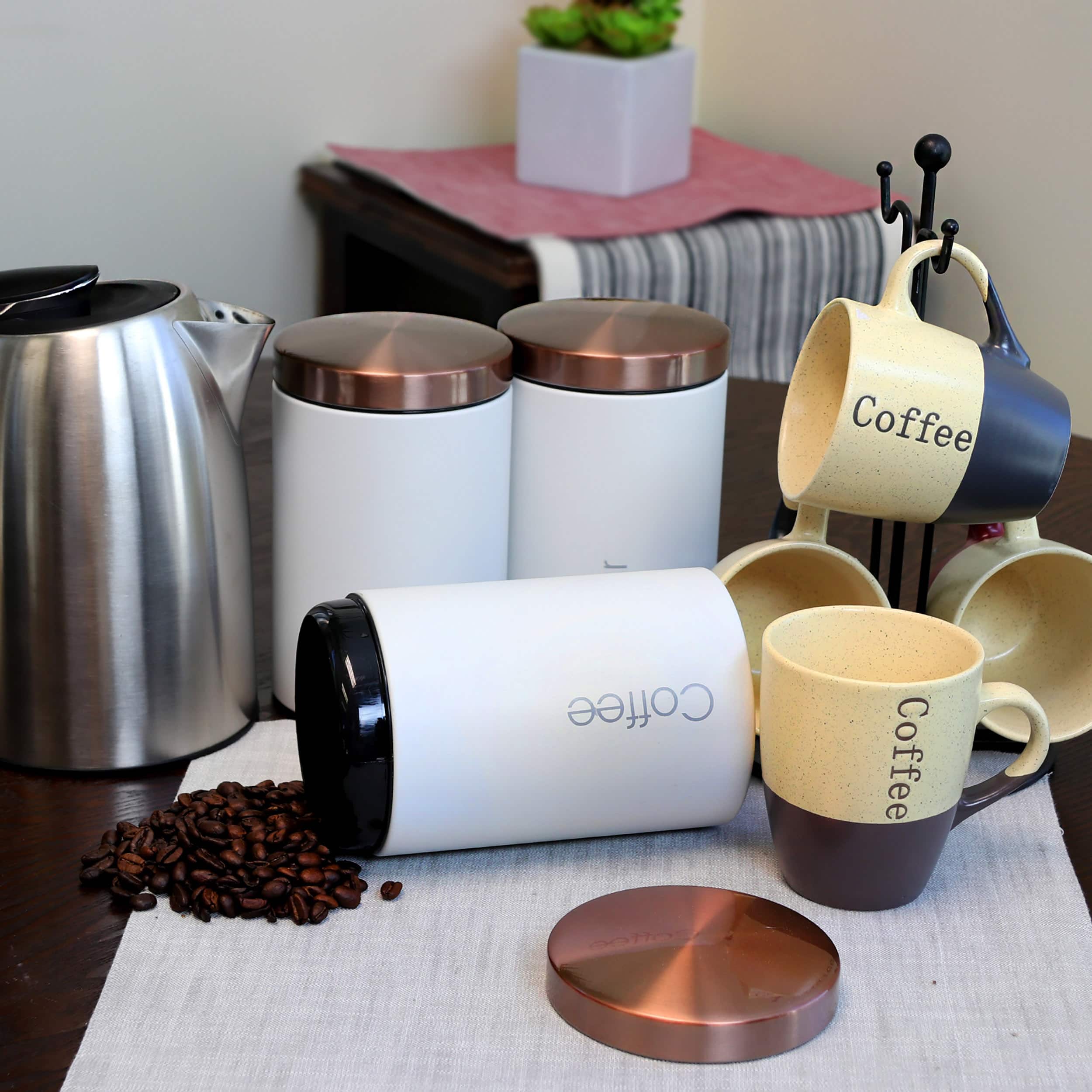 MegaChef Essential Kitchen Storage Matte White 3-Piece Sugar, Coffee & Tea Canister Set