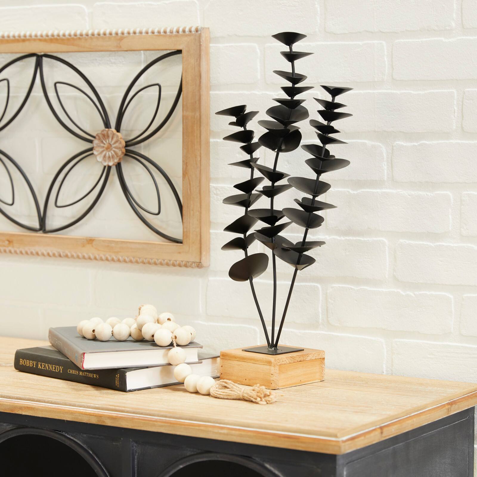 Black Metal Contemporary Floral Sculpture 18" x 9" x 4"