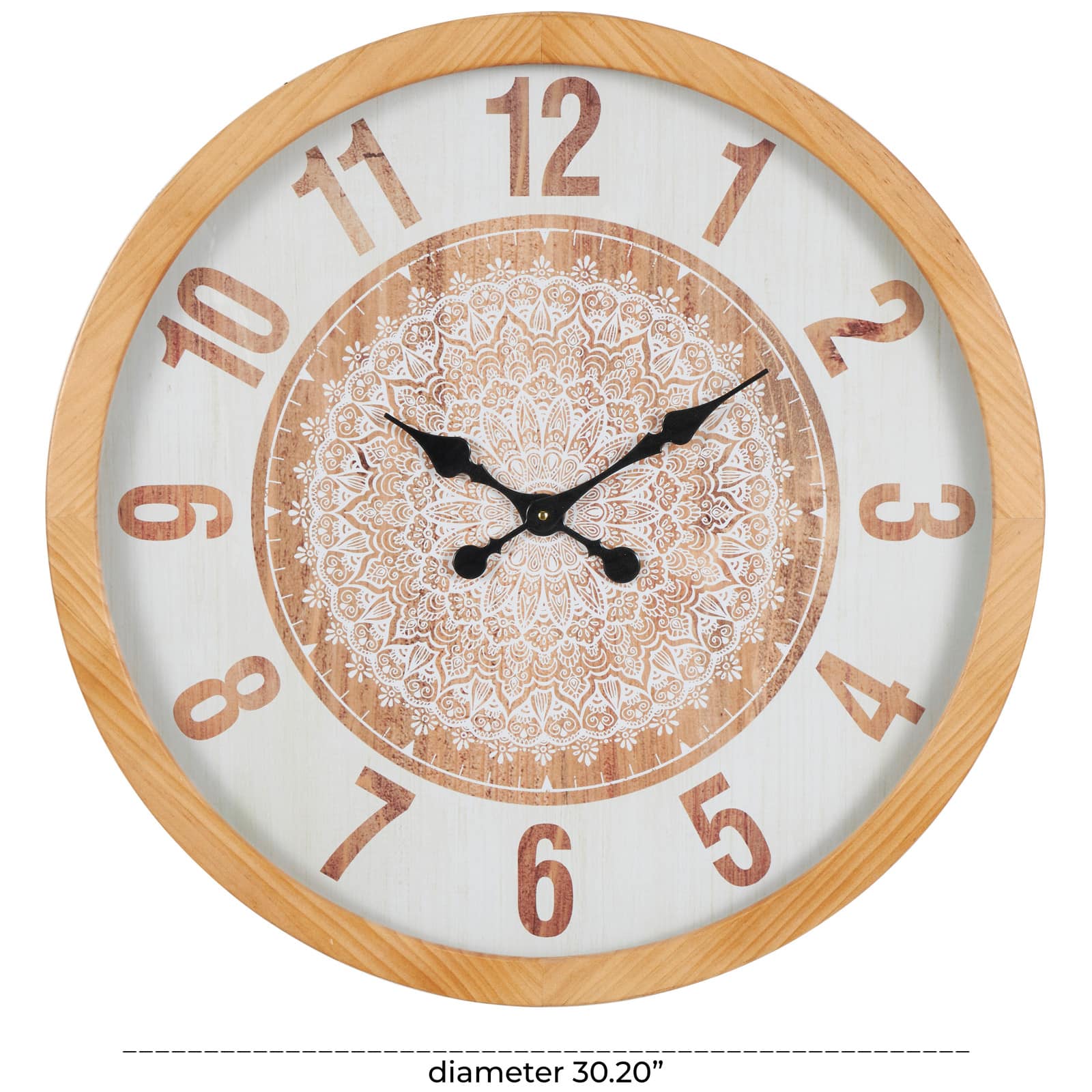 30" Natural Brown & White Mandala Wall Clock