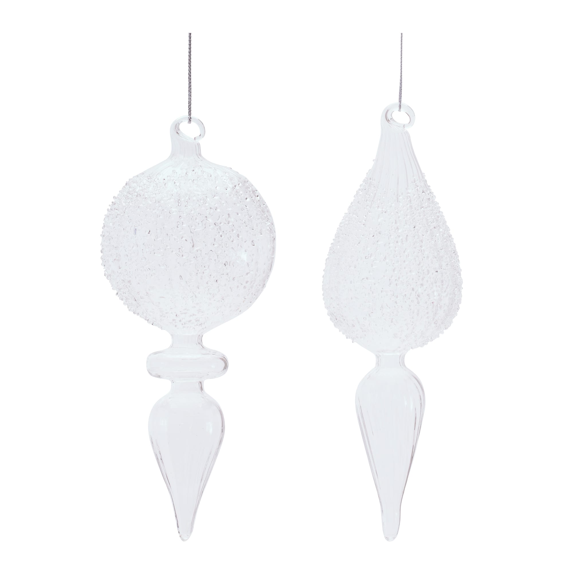 Melrose Frosted Textured Glass Finial Ornaments Set
