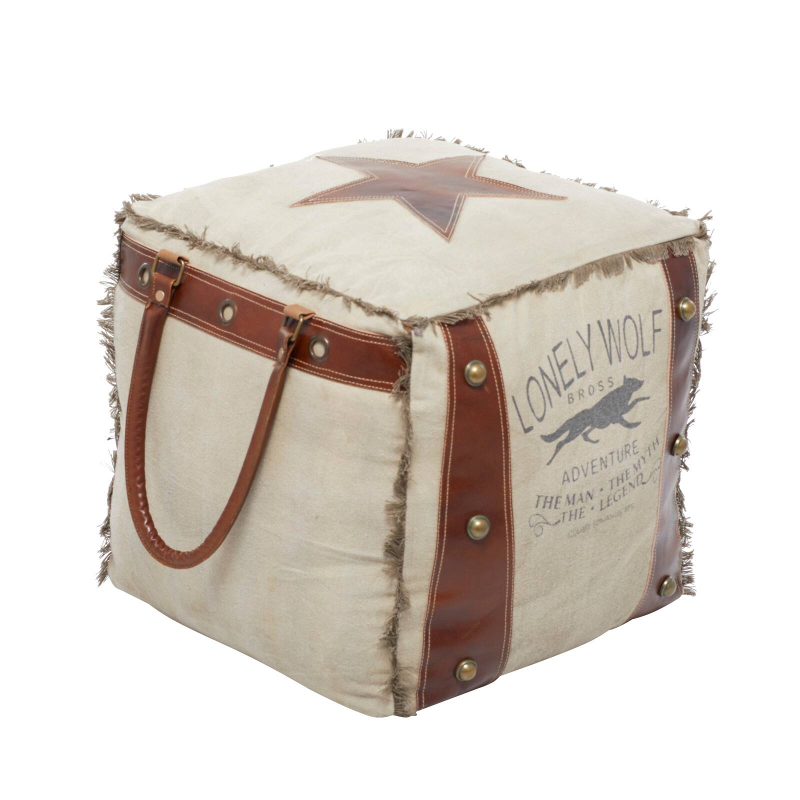 Brown Canvas Rustic Stool, 19" x 20" x 20"