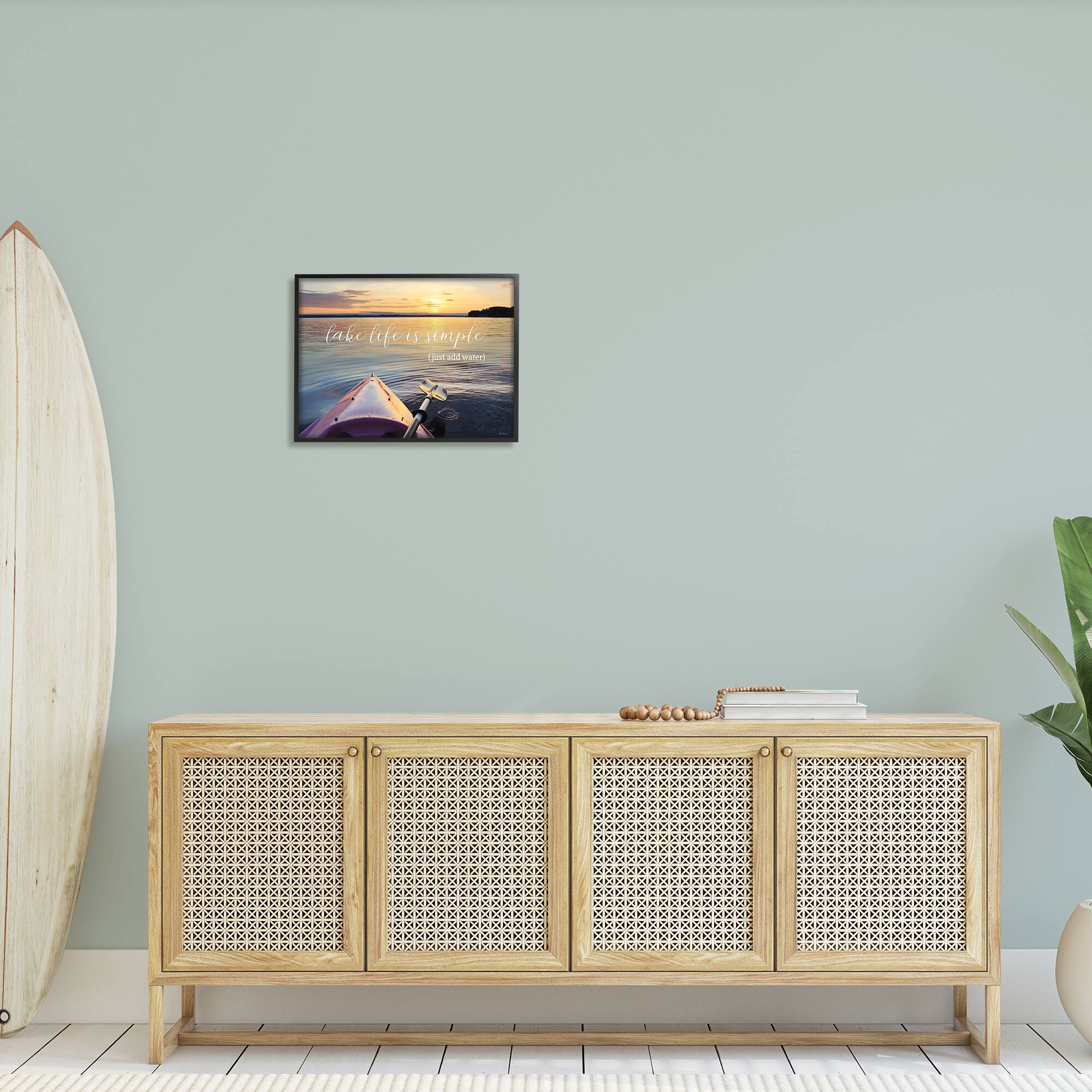 Stupell Industries Lake Life Is Simple Phrase Kayak Boat Sunrise Framed Wall Art