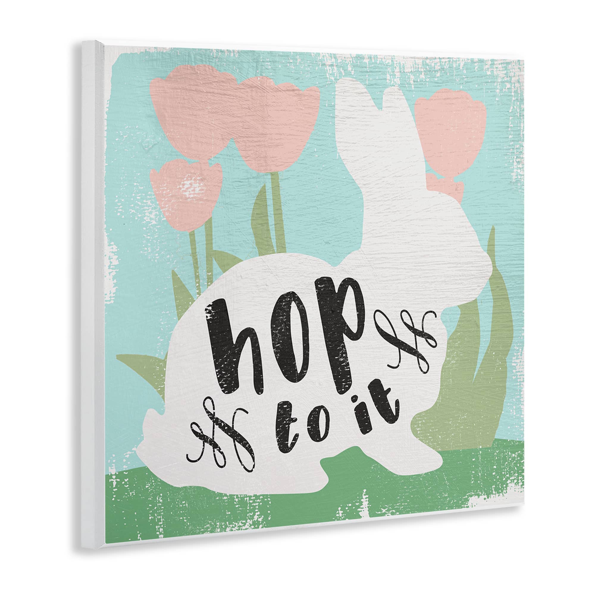 Stupell Industries Hop To It Easter Bunny Phrase Spring Tulips Wall Plaque Art