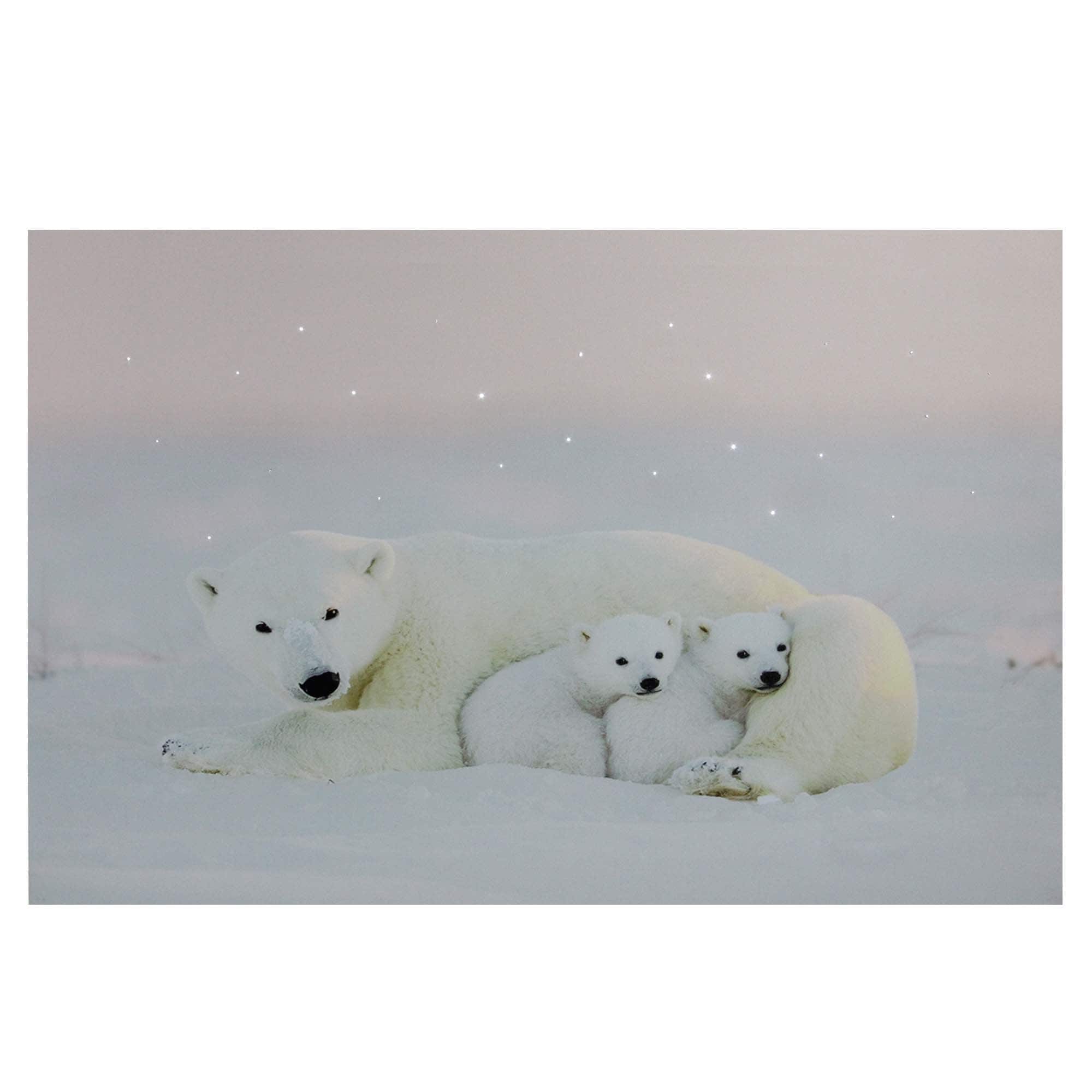 Fiber Optic Mama Polar Bear & Cubs Canvas Wall Art