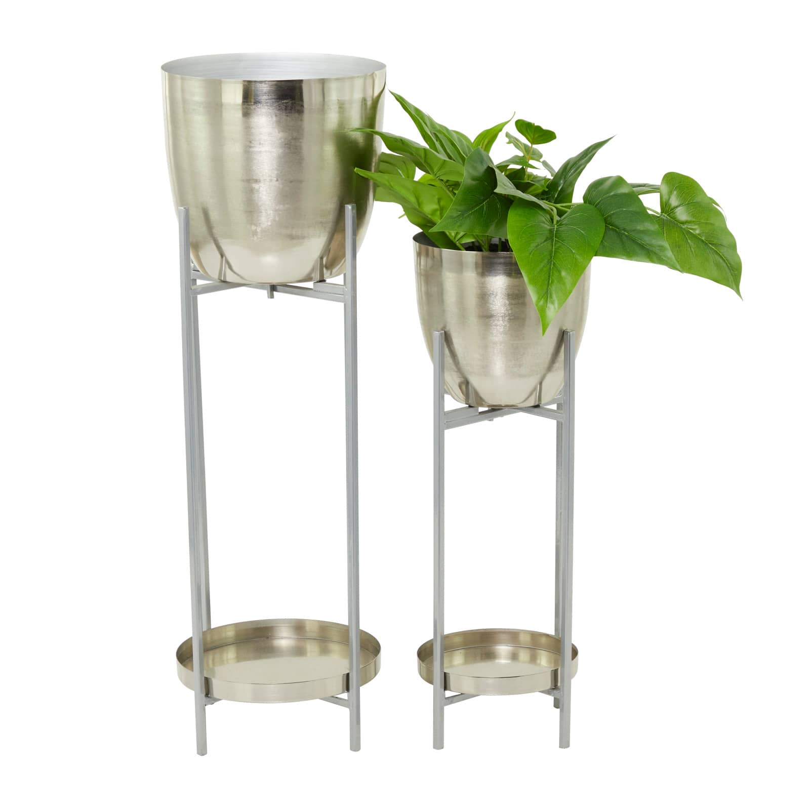 CosmoLiving by Cosmopolitan Silver Metal Planter with Removable Stand Set