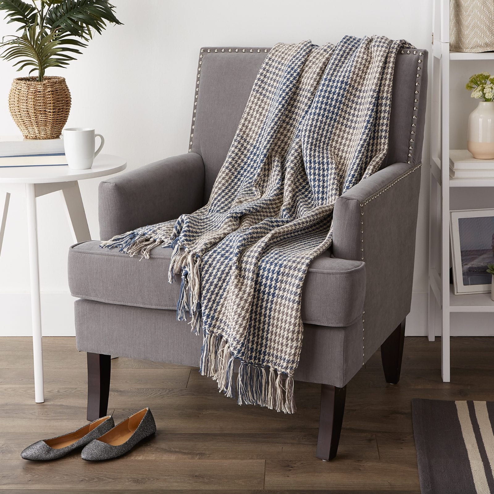 DII® French Blue & Gray Houndstooth Plaid Throw