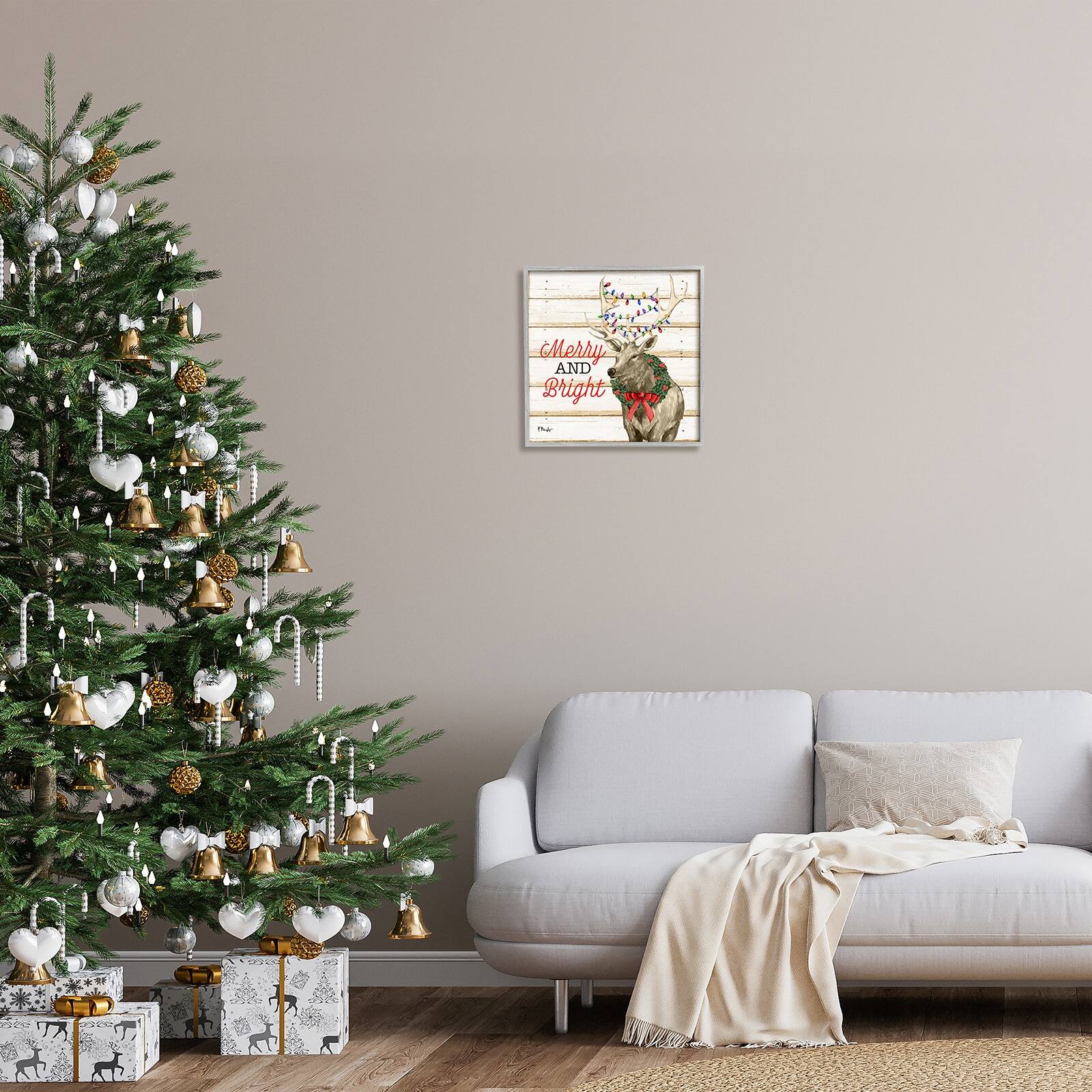 Stupell Industries Merry & Bright Deer Framed Giclee Art