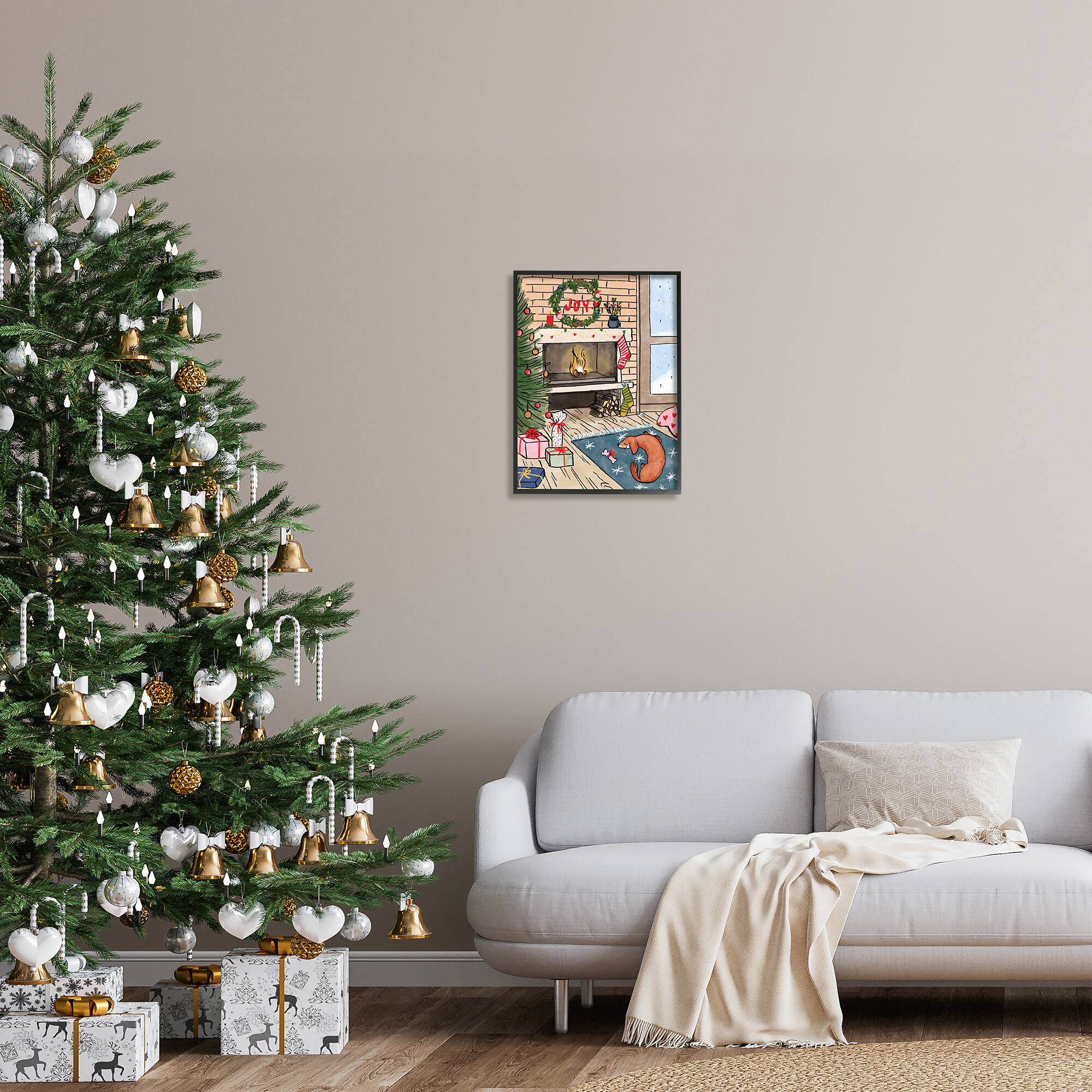 Stupell Industries Cozy Christmas Fireplace Tree Framed Giclee Art