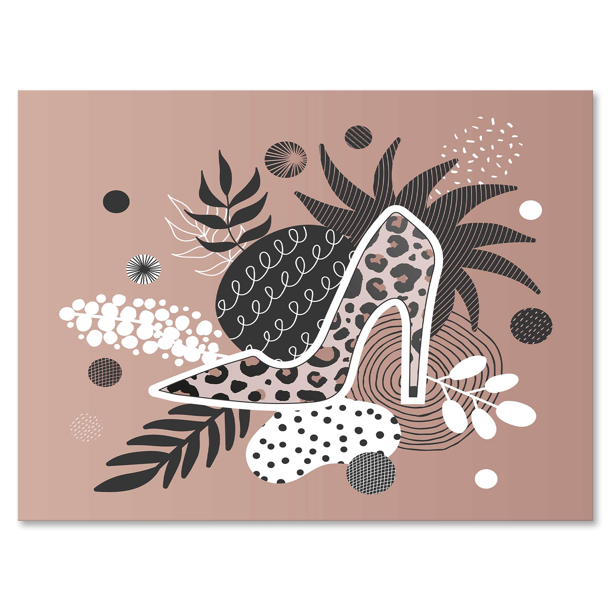 Designart - Leopard High-Heeled Shoes Tropical Leaves