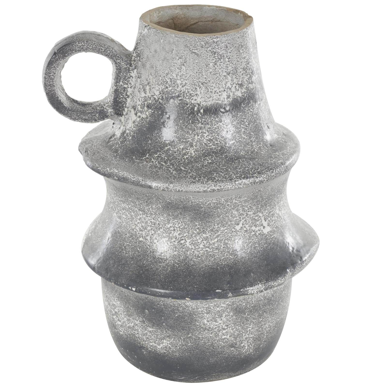 16" Light Gray Paper Mache Distressed Fluted Vase with Ring Handle