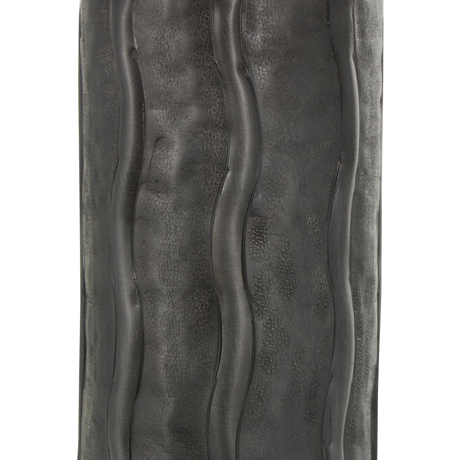 15" Black Metal Snakeskin Inspired Vase with Dimensional Wavy Accents
