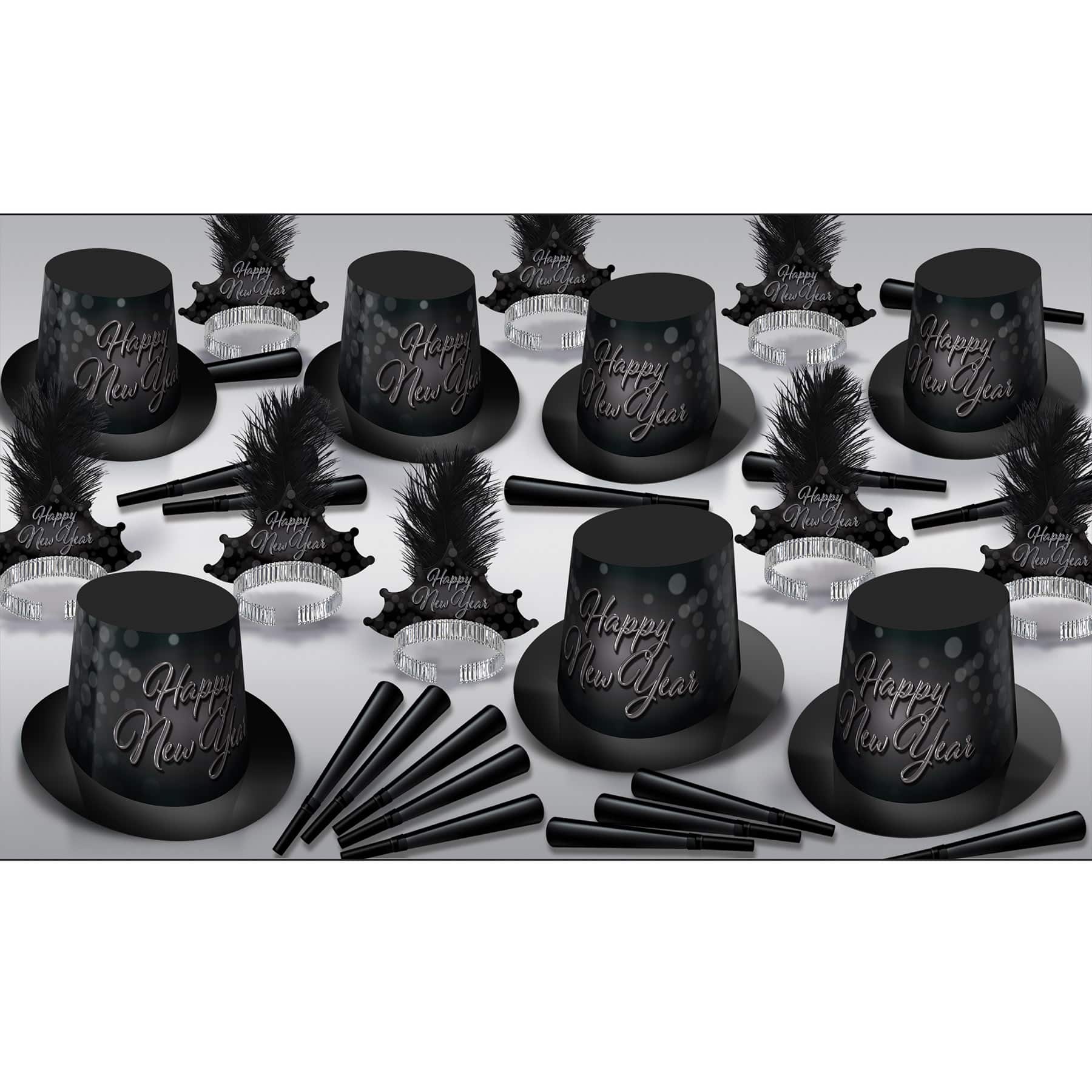 Beistle New Year Blackout Hats, Tiaras & Horns Kit