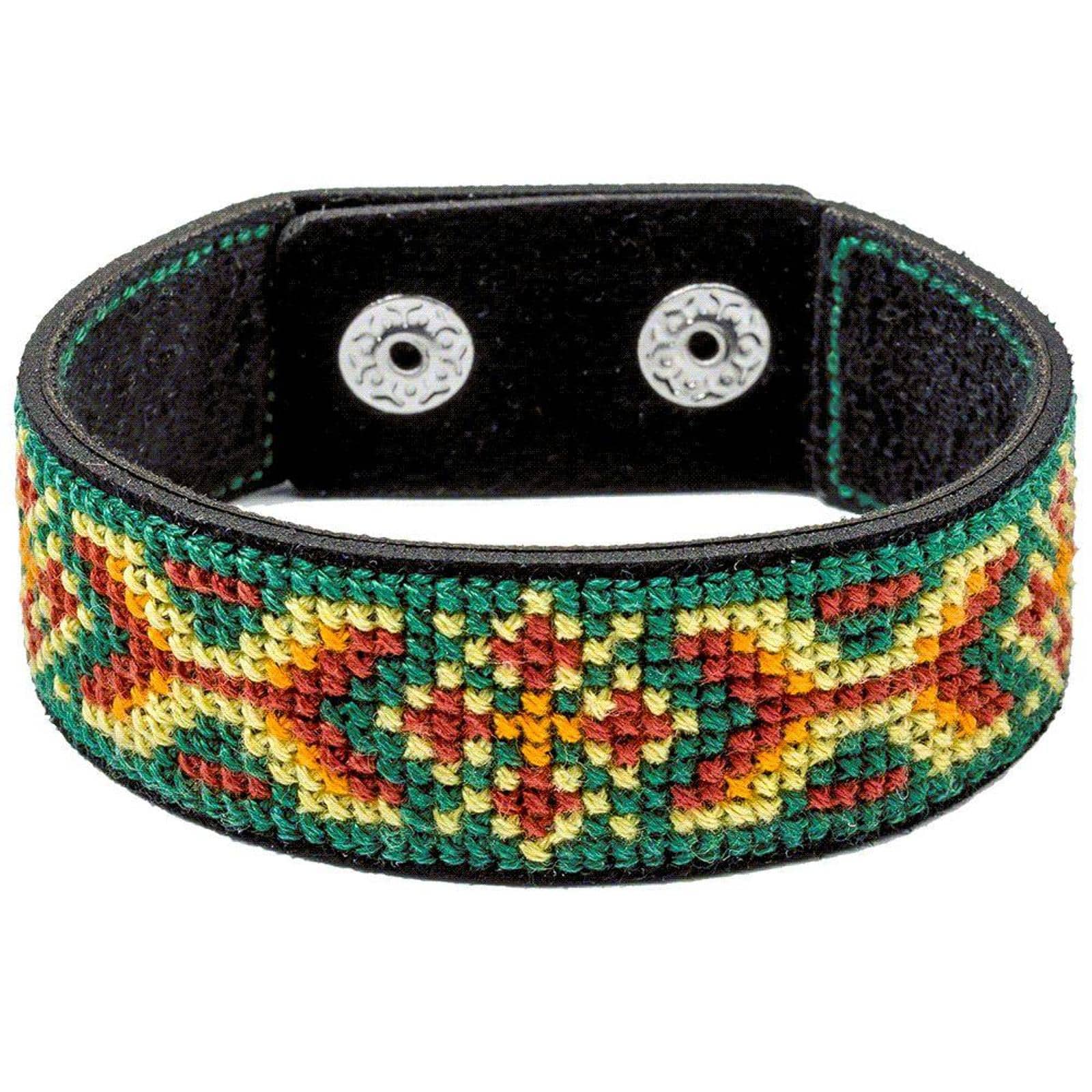 Wonderland Crafts Green & Yellow Artificial Leather Cross Stitch Bracelet Kit