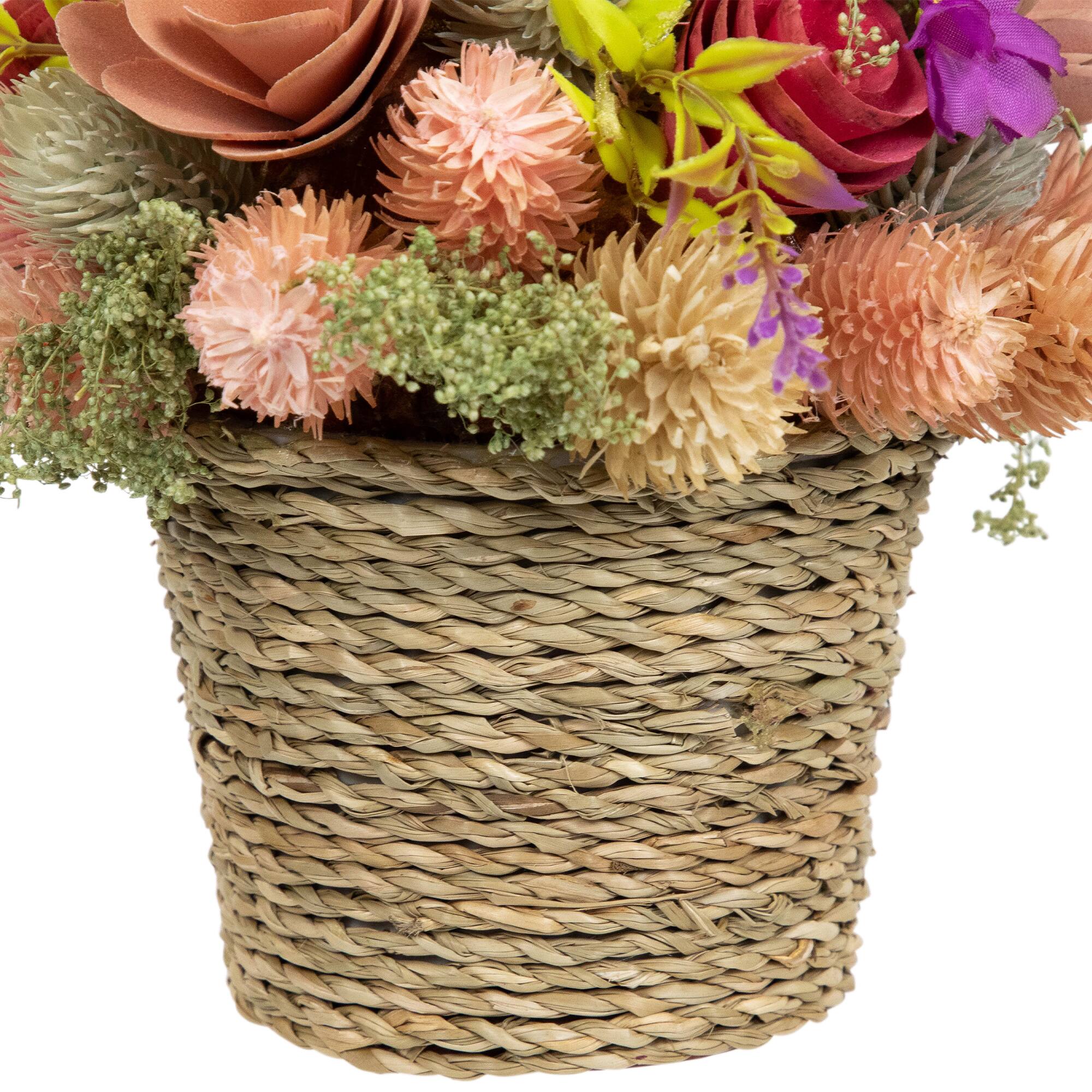 7" Wooden Mixed Floral Artificial Spring Arrangement with Pot