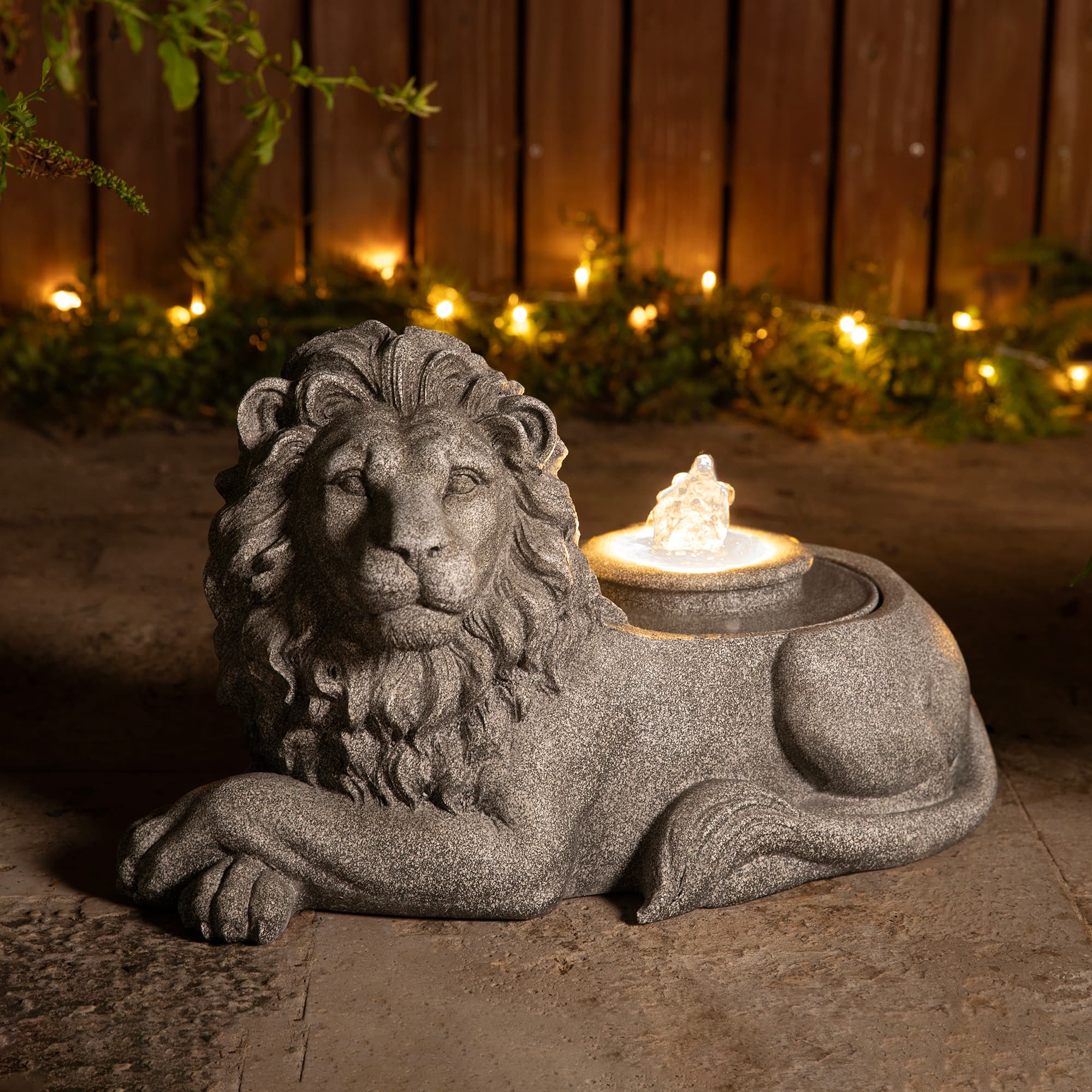 Glitzhome® 20" Zen-Style LED Lying Lion Outdoor Fountain