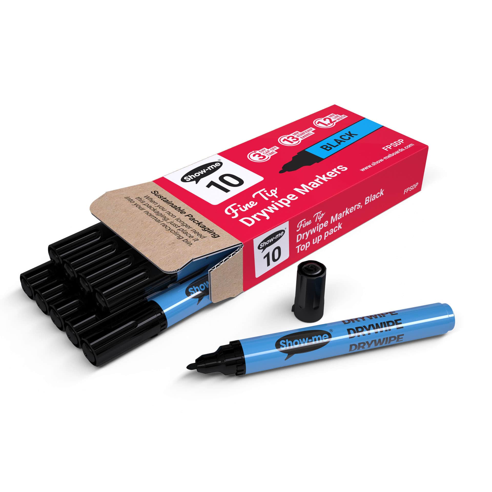 Show-me® Black Fine Tip Slim Barrel Drywipe Markers, 10ct.