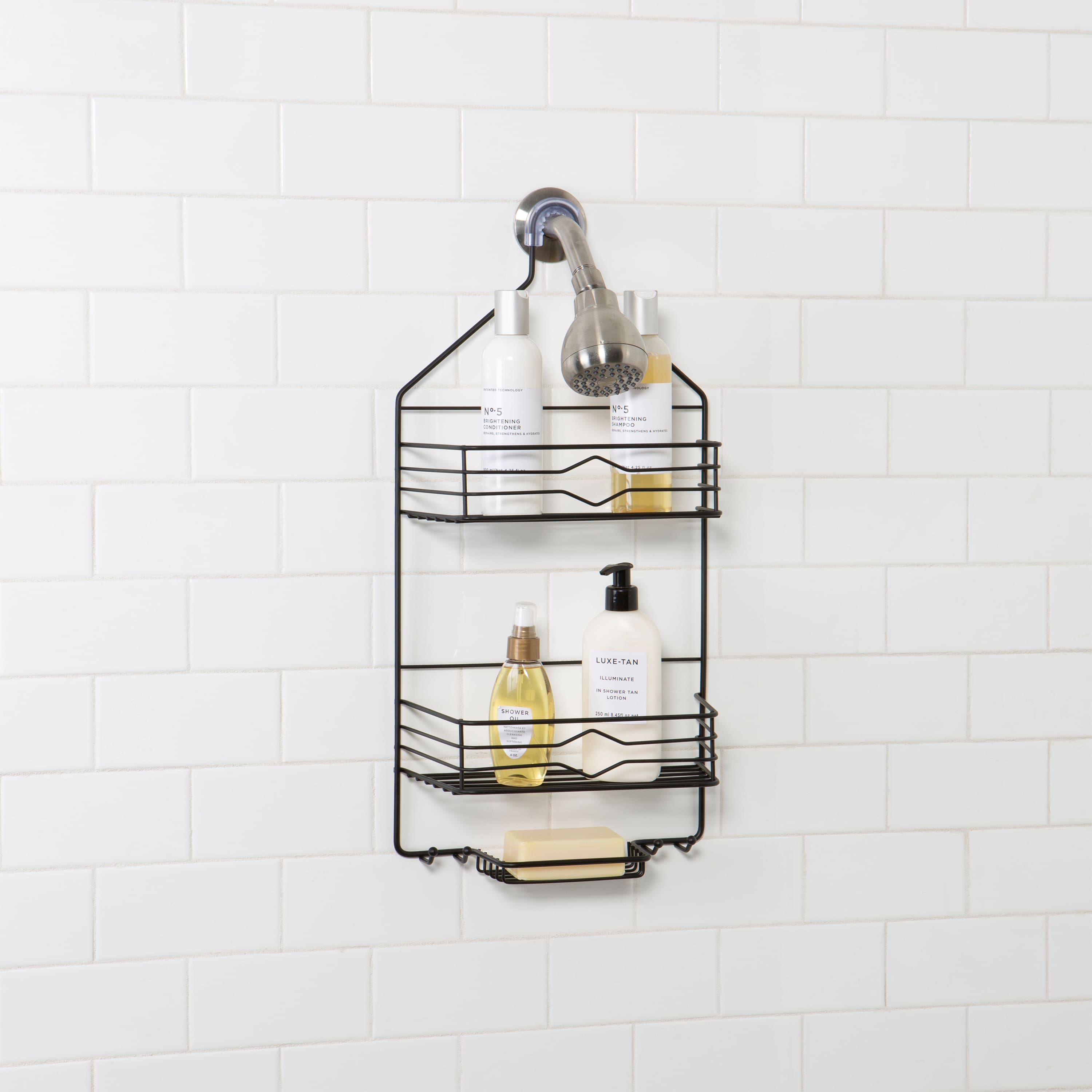 Bath Bliss Matte Black 2 Tier Aztec Shower Caddy