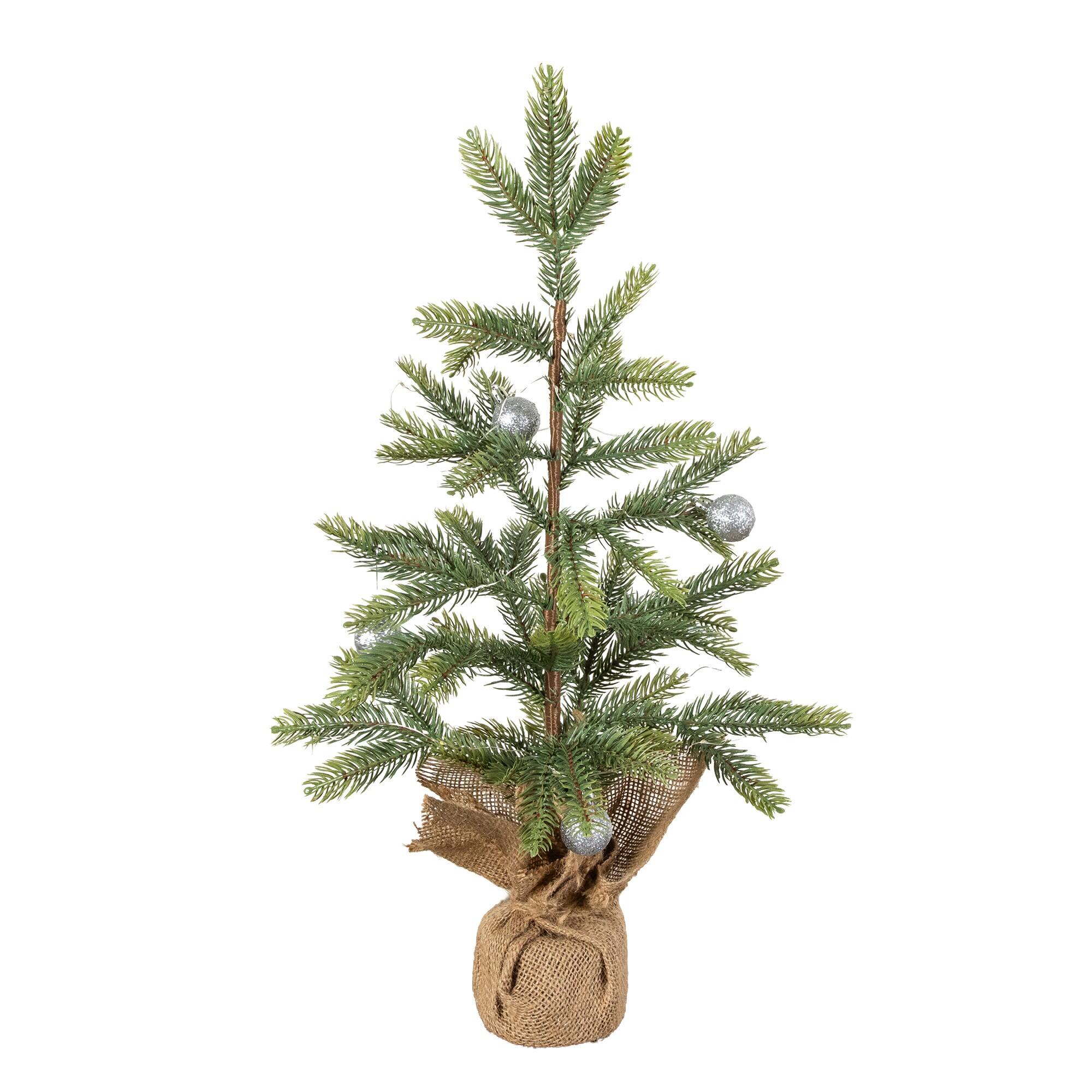 Nearly Natural 24" Pre-Lit Natural Look Fraser Fir Artificial Christmas Tree in Burlap Wrapped Base