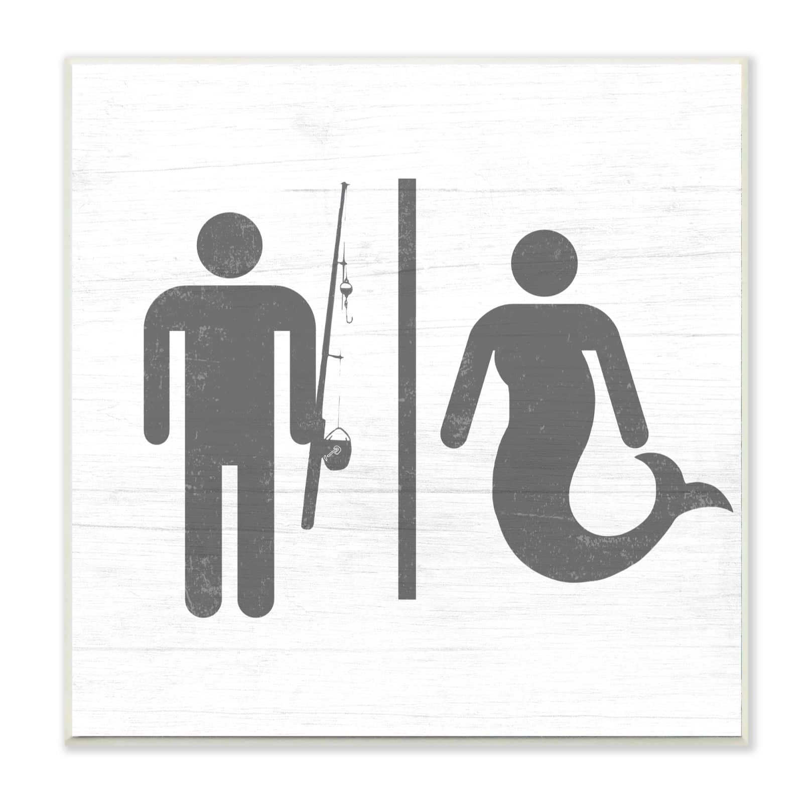 Stupell Industries Rustic Fisherman or Mermaid Bathroom Sign Grey White Wood Wall Plaque