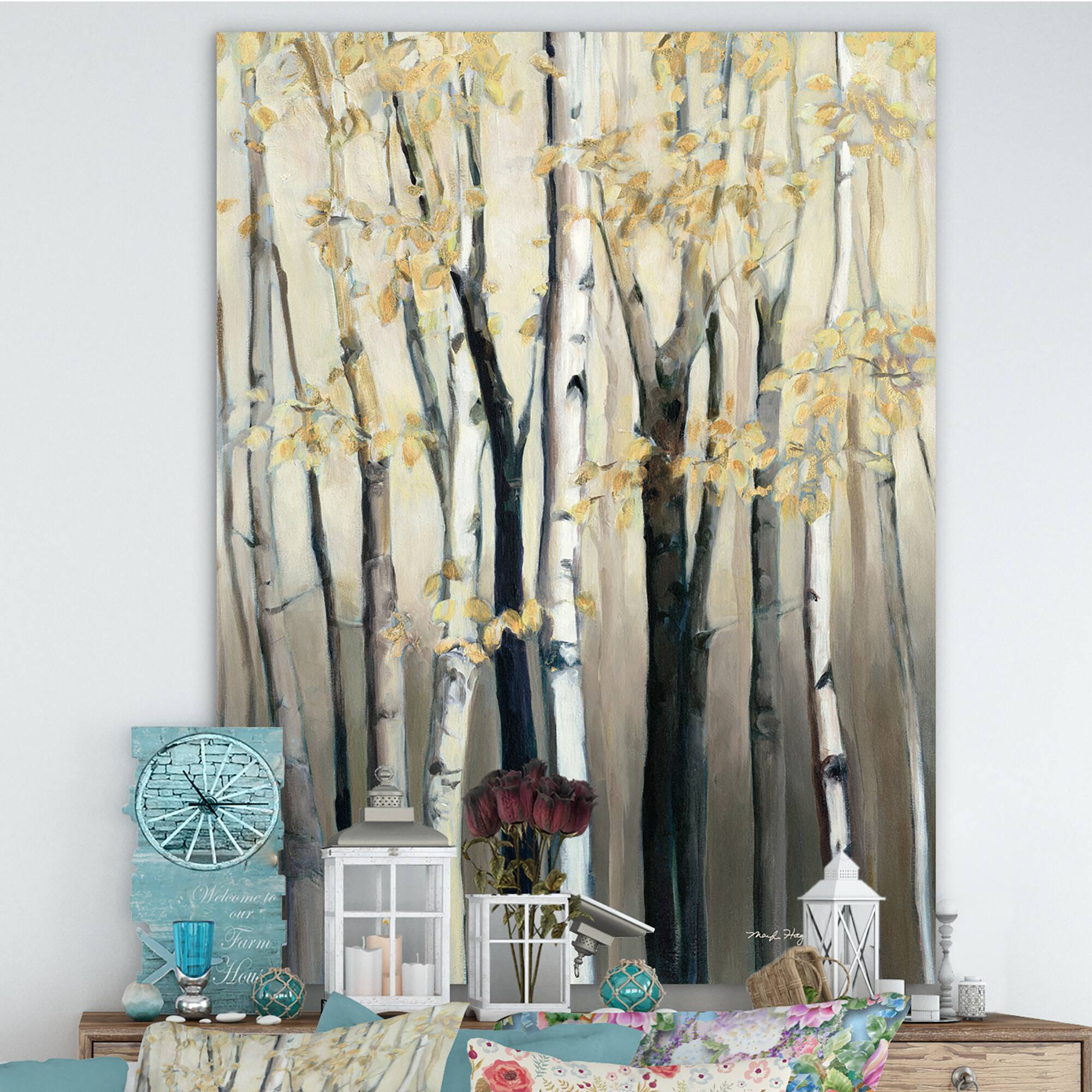 Designart - Golden Birch Forest III - Farmhouse Canvas Art