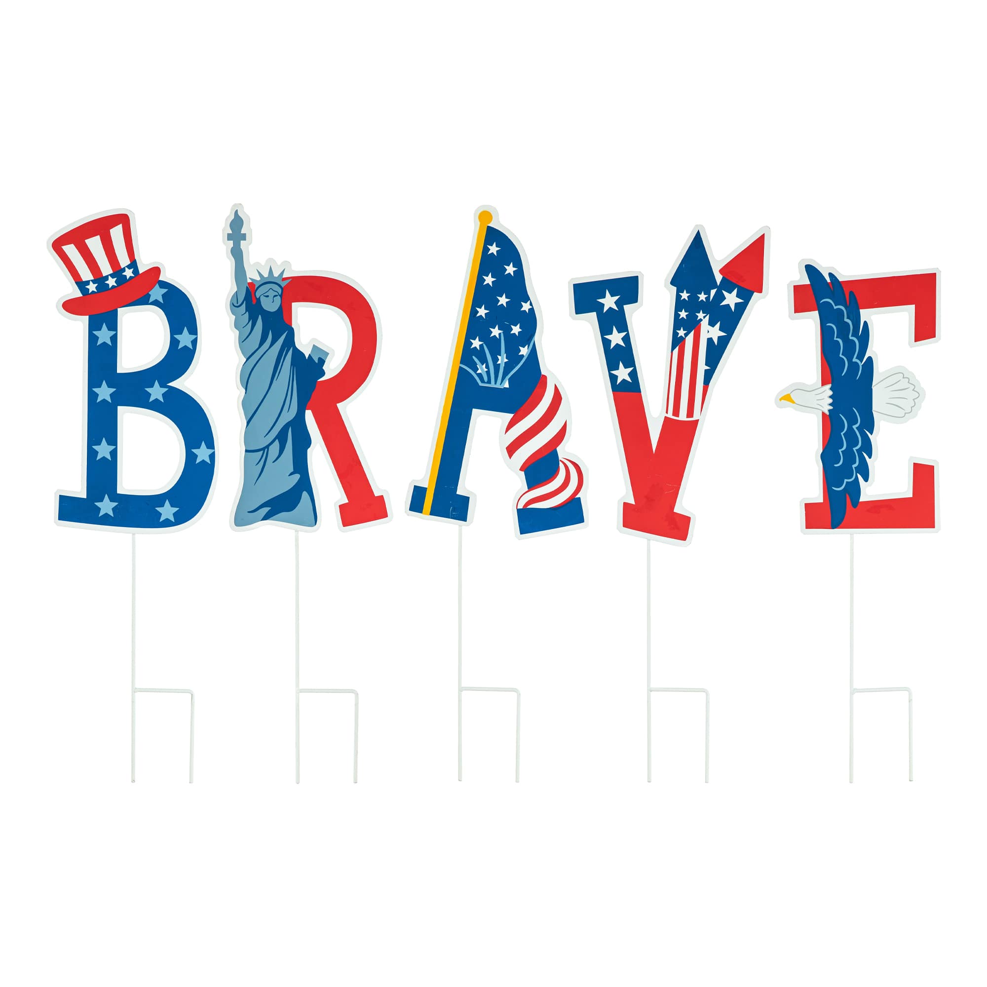 Glitzhome® 43" Patriotic America Brave Yard Stake Set