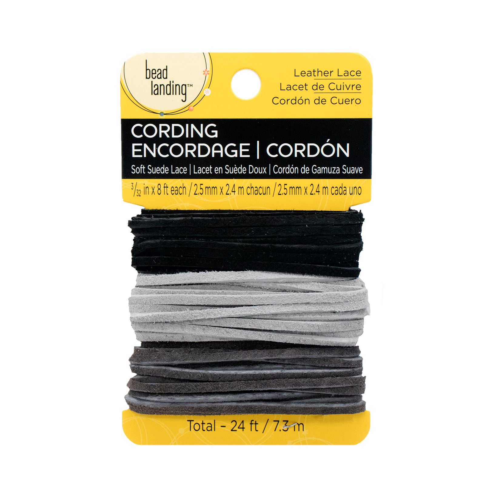 12 Packs: 3 ct. (36 total) 2.5mm Black, Pewter and Charcoal Soft Leather Lace Cording by Bead Landing™