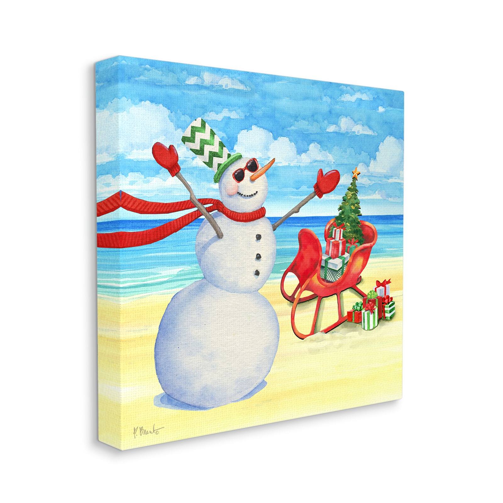 Stupell Industries Snowman on Beach Scene Canvas Wall Art