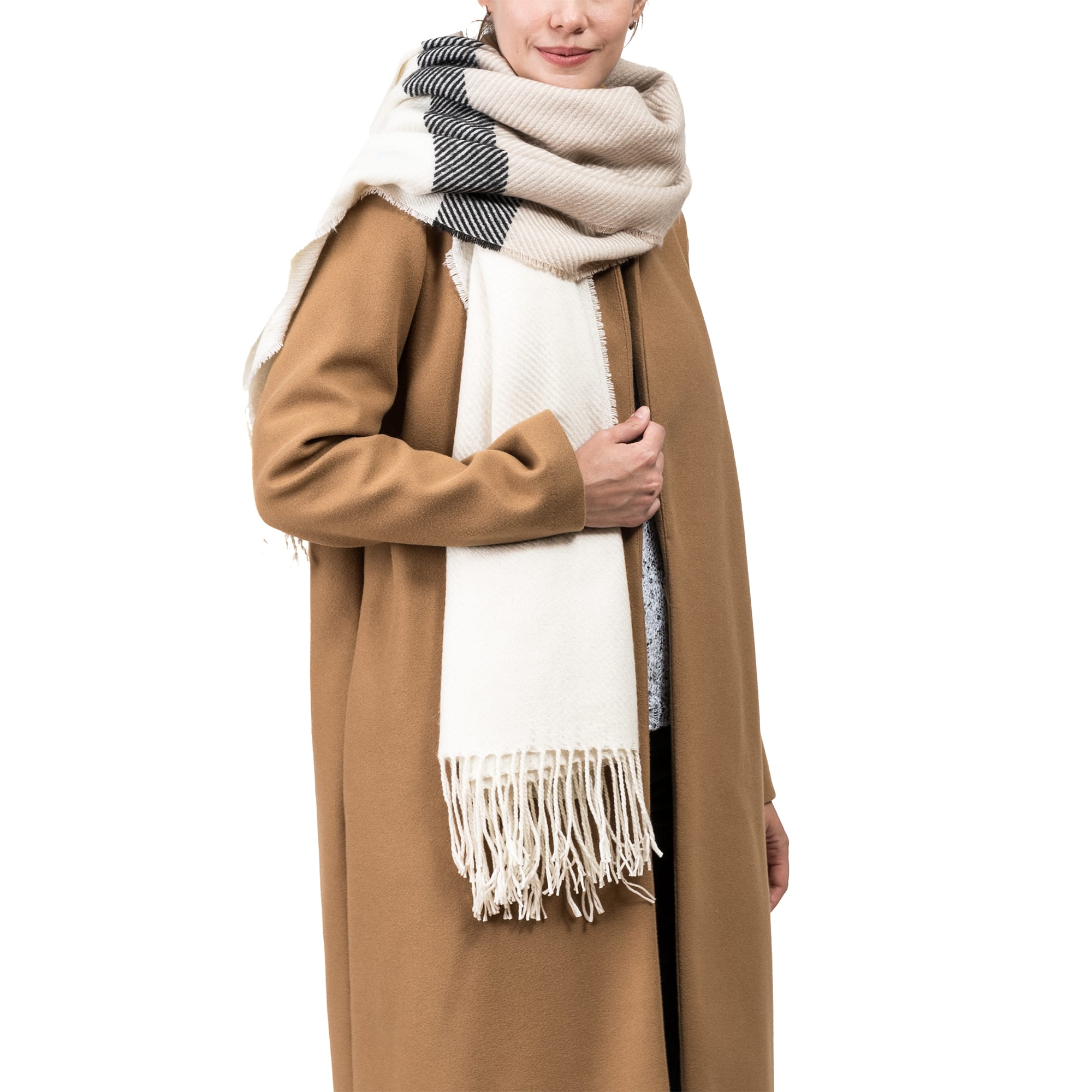 Glitzhome® 78" Cream & Black Stripe Scarf with Tassels