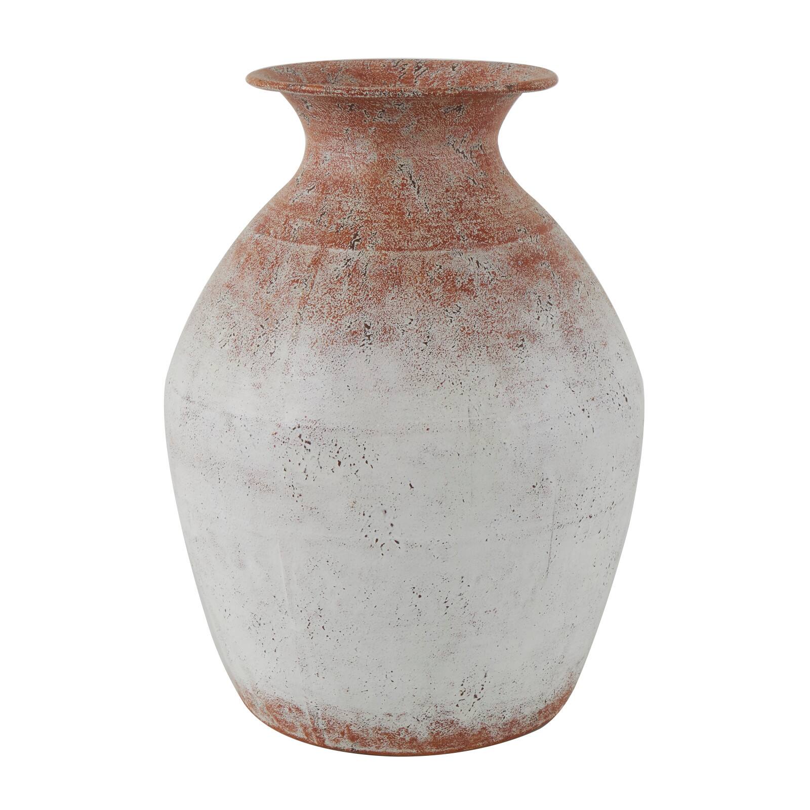 14" White & Rust Distressed Vase